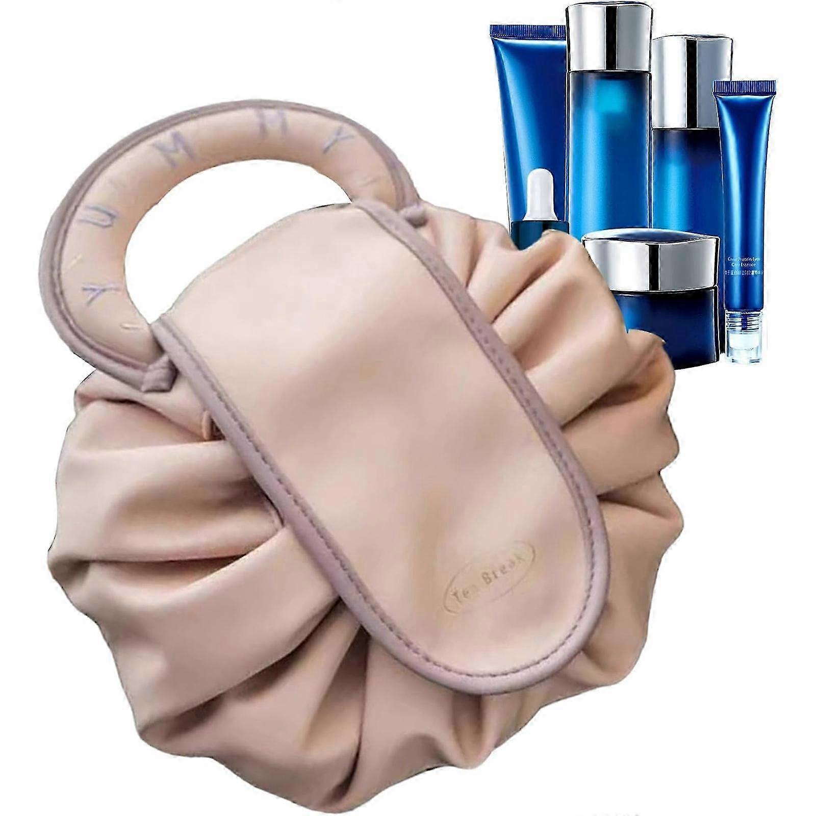 حقيبة مكياج برباط ، حقيبة منظم مكياج سفر مسطحة مقاومة للماء ، حقيبة مستحضرات التجميل ذات السعة الكبيرة منظم أدوات الزينة للنساء