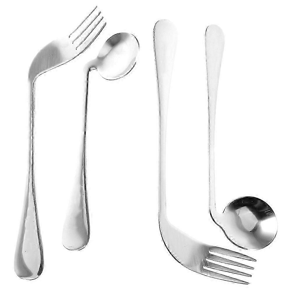 Patients Adaptive Curved Spoon Tableware Elderly Long Handle Fork Thin 17.00X3.80X0.50CM 4Pcs