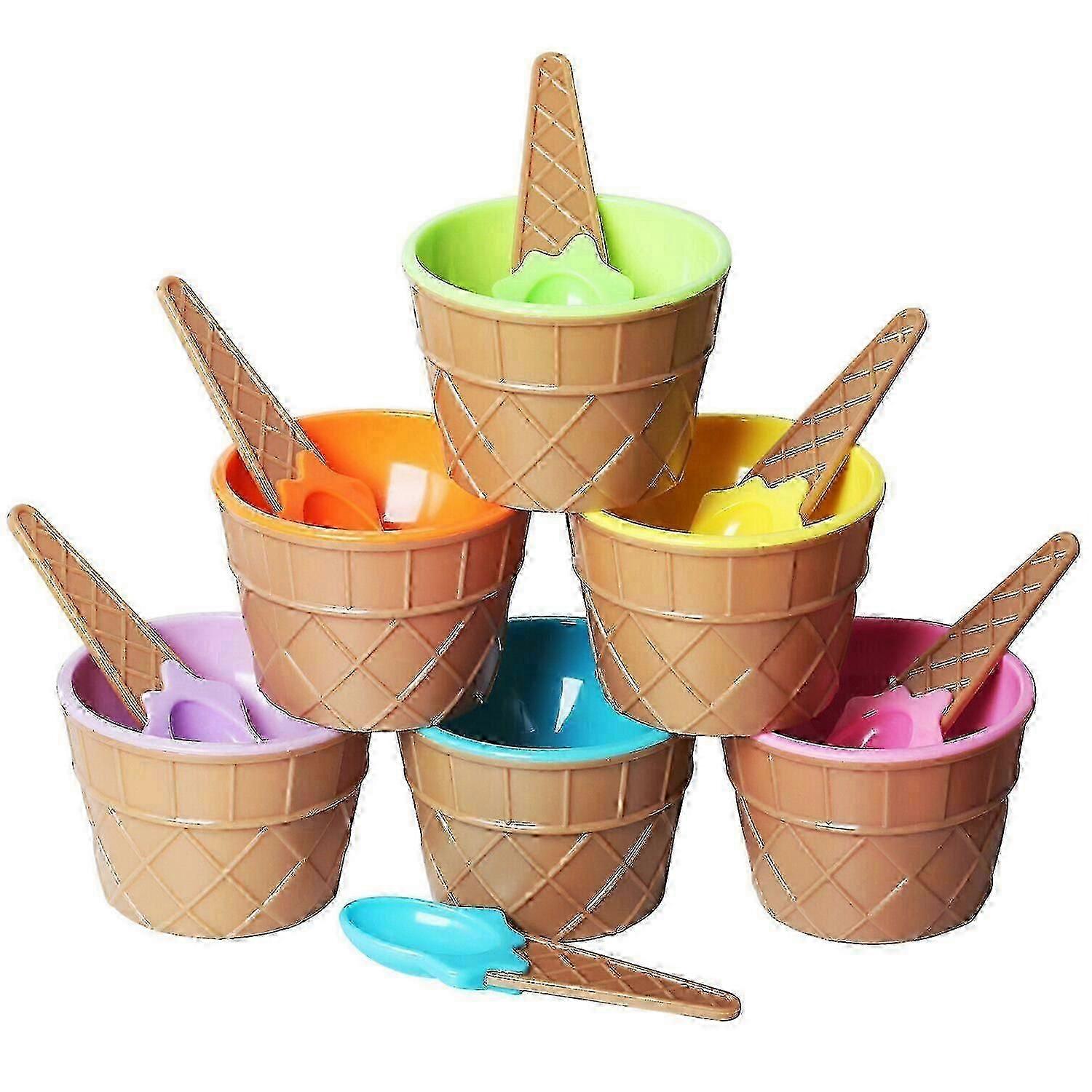 Ice Cream Dessert Bowls & Matching Spoons X6 New Wafer Dessert Bundle