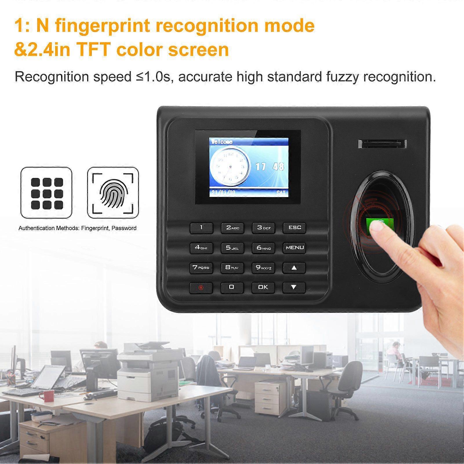 Attendance Machine Time Clock 2.4in Color Screen Biometrics Fingerprint Password Check In Out 100‑240VUS Plug