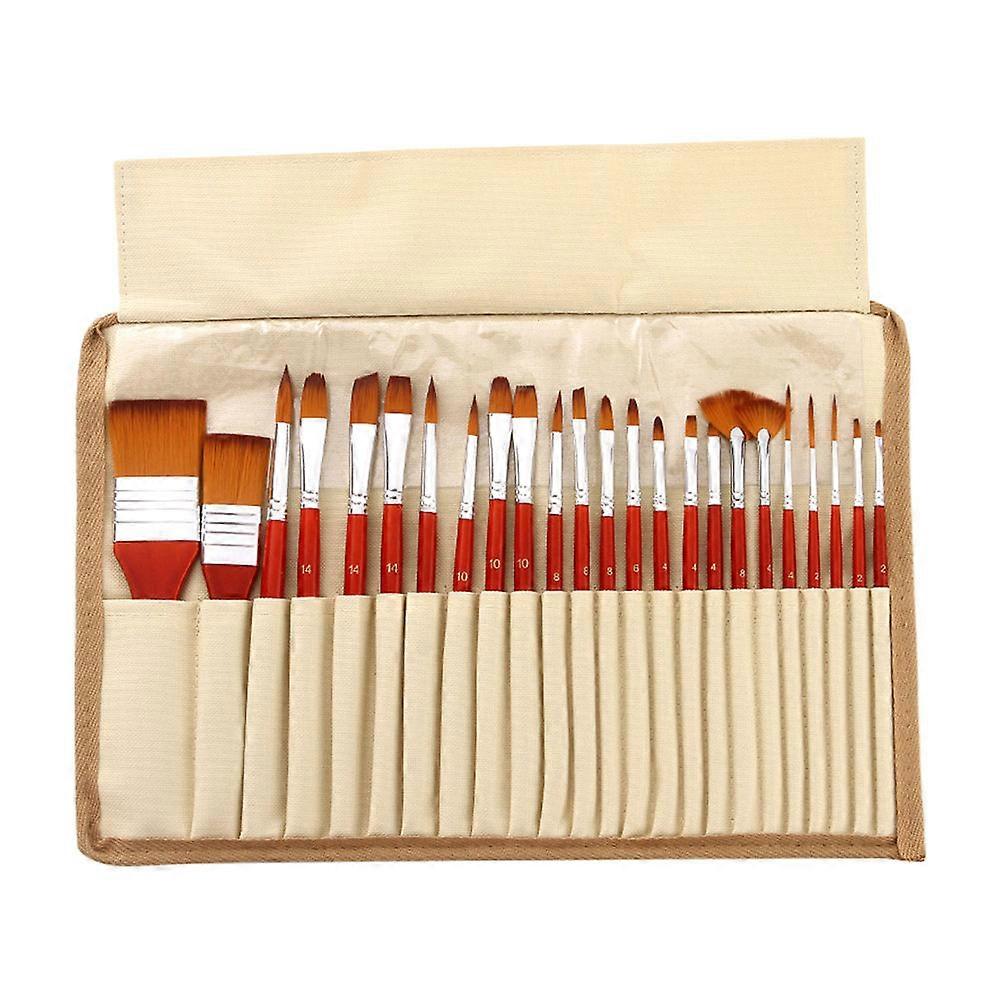 Brown Synthetic Paintbrush Set for Watercolor Painting with Durable Bristles and Sturdy Handles 24pcs
