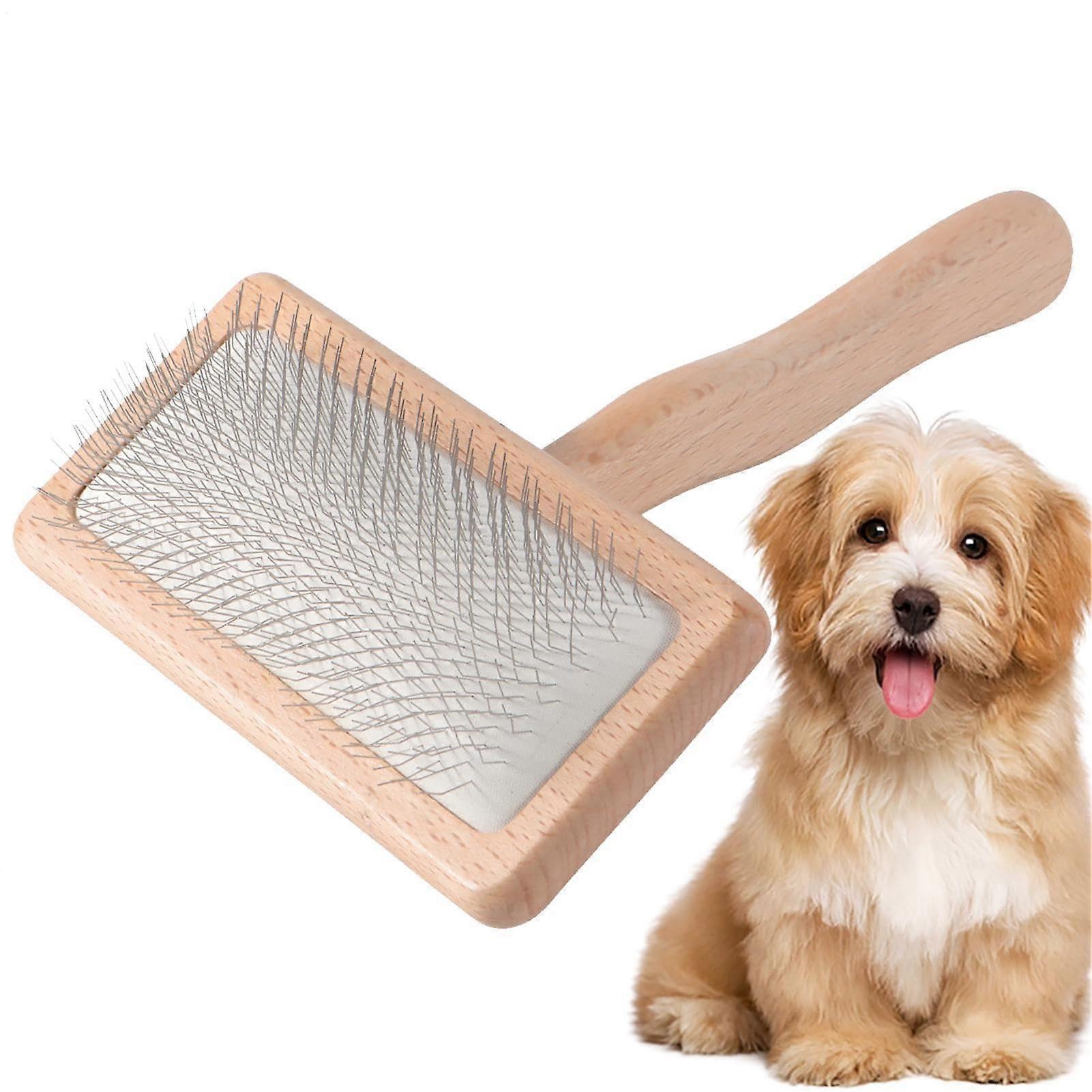 Dog cat dematting comb for shedding control, wooden bristle tool