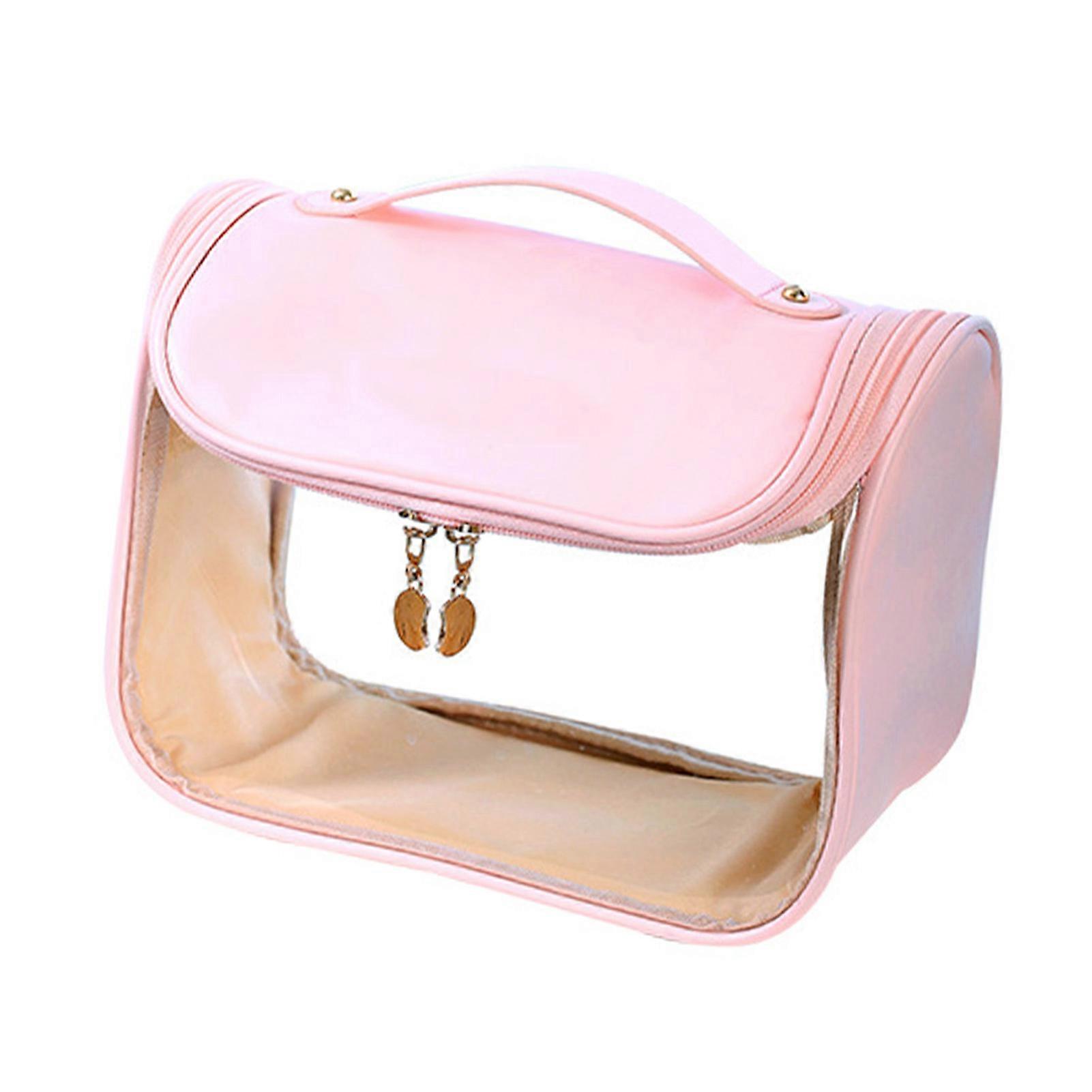 Clear Toiletry Bag Stylish Waterproof Zipper Closure Clear Makeup Bag with Carrying Handle Portable Clear Storage Bags