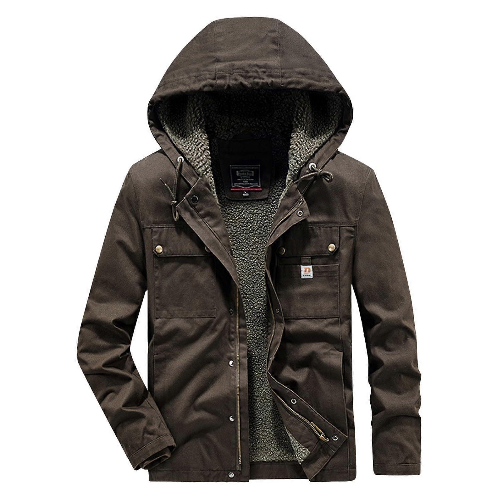 Men's Winter Jacket With Hood, Thick Transition Coat, Parka, Quilted Softshell Jacket, A5 Coffee M