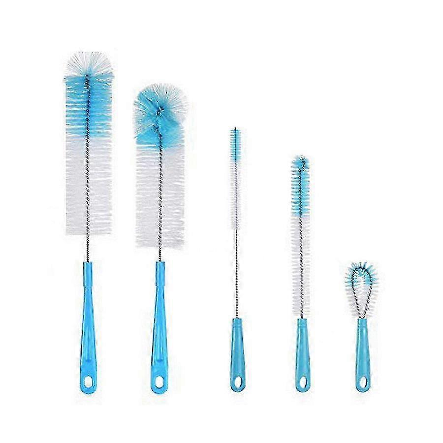 5-Piece Non-Scratch Bottle Cleaning Brush Set - Multipurpose Cleaner for Baby Bottles, Tubes, Pipes, Flasks & Straws (Blue)