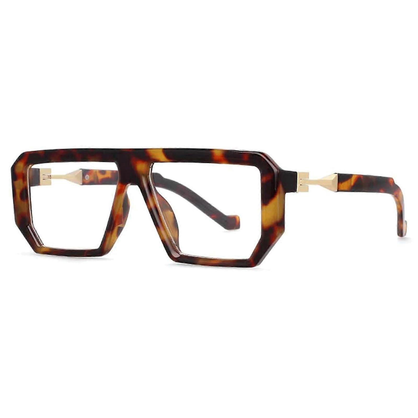 Square Glasses Frames for Men and Women, Irregular Hinge Arms, Luxury Elegant Leopard Design, Rectangular Style