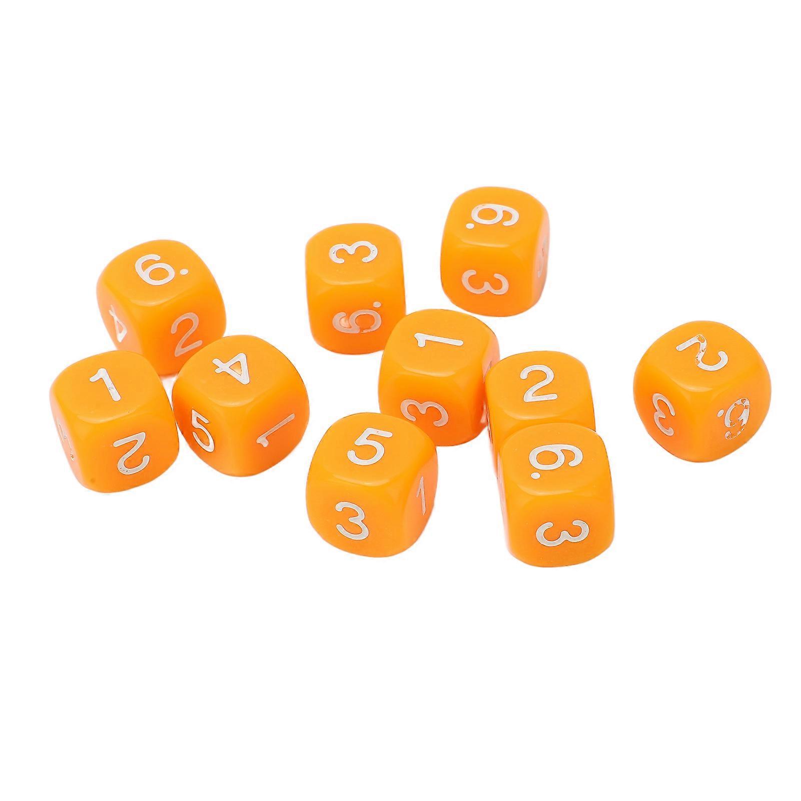 20PCS 6 Sides Number Dice Round Corner Design Plastic Dice Set Board Game Teaching Tools Orange 