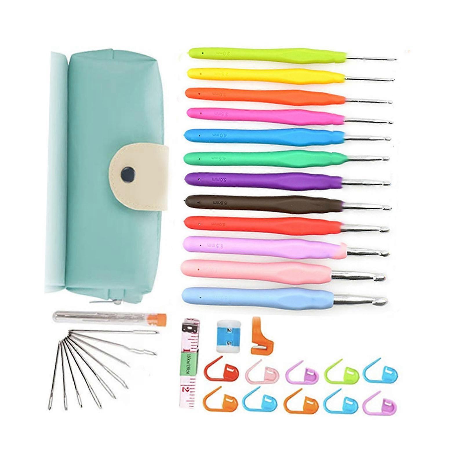 Crochet Hook Set Assorted Sizes Colors Storage Bag Ergonomic Handle Crochet Needle Set for Knitting Sewing