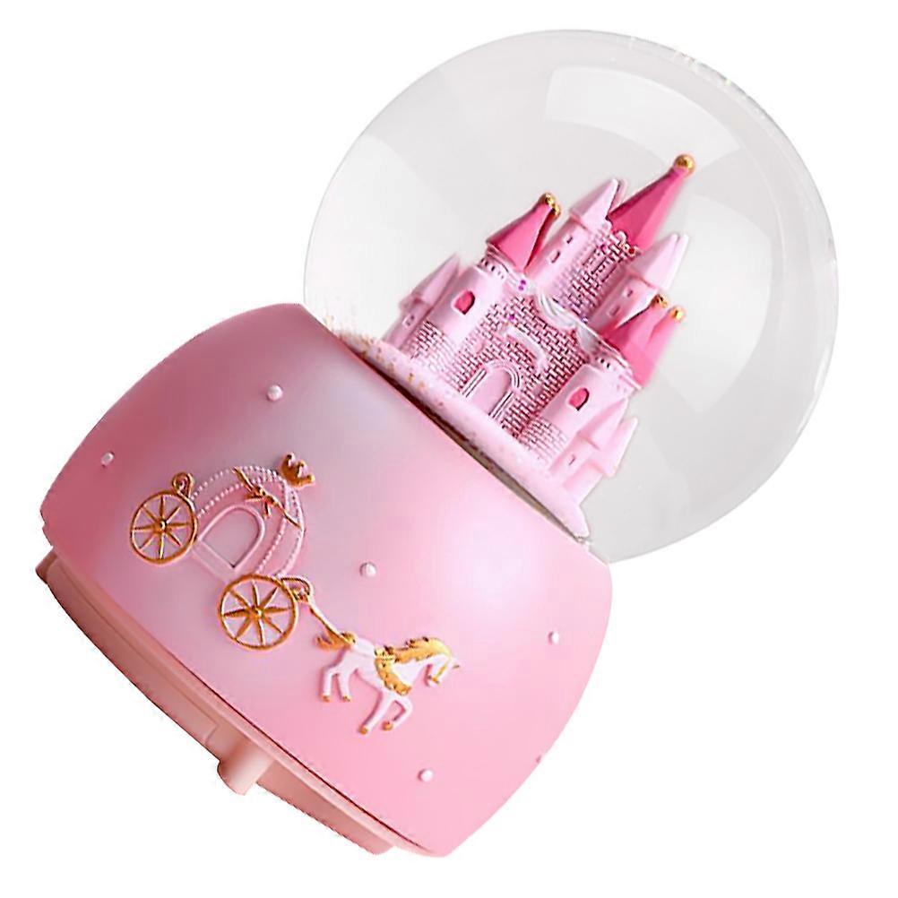 Fairy Tale Castle Snow Globes Music Resin Crystal Balls Desktop Ornament Decorative Pink 12x8x8cm Collectors