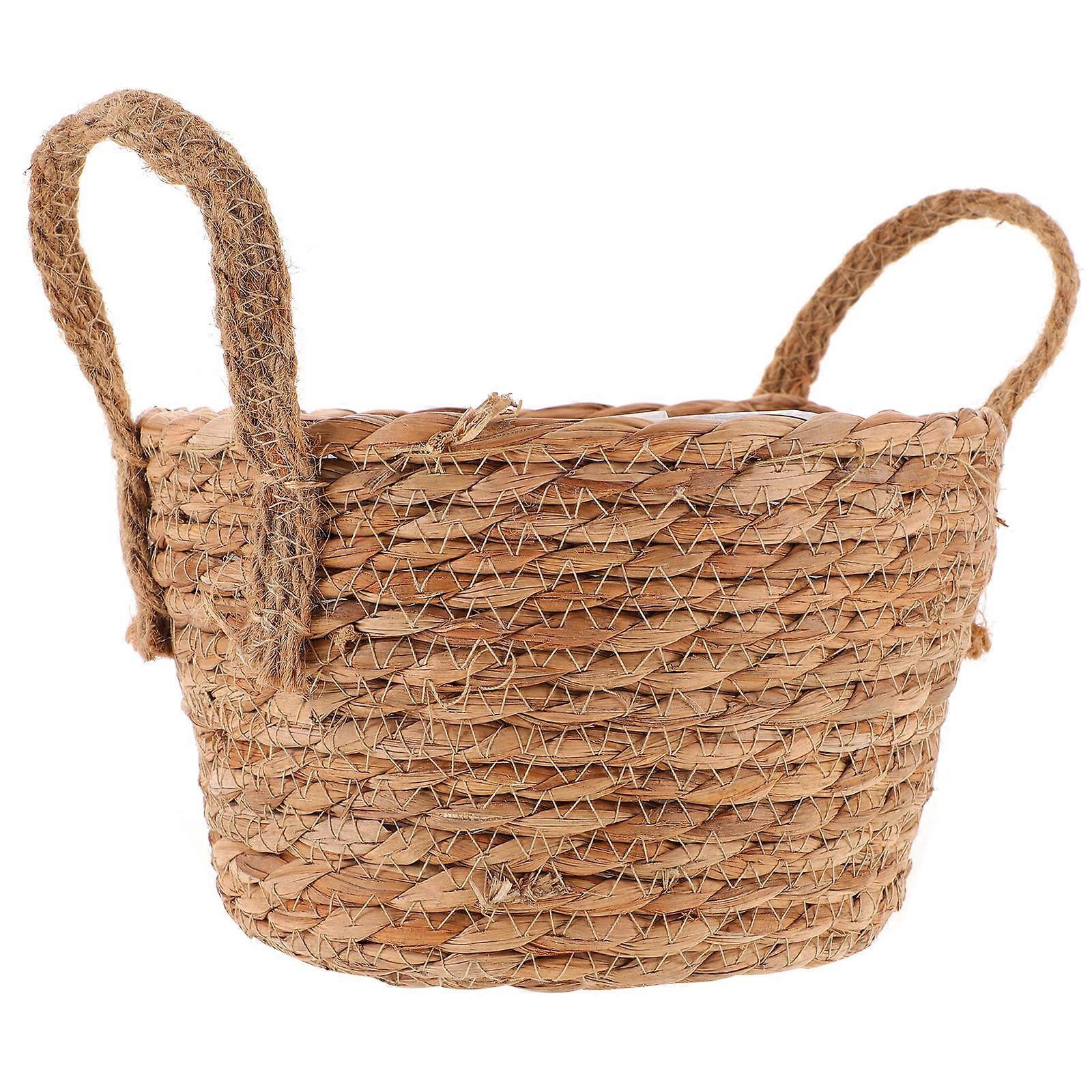 Woven Flower Basket with Handle for Storage Use Light Brown Rattan 12.5 x 8.5 x 9 Inches