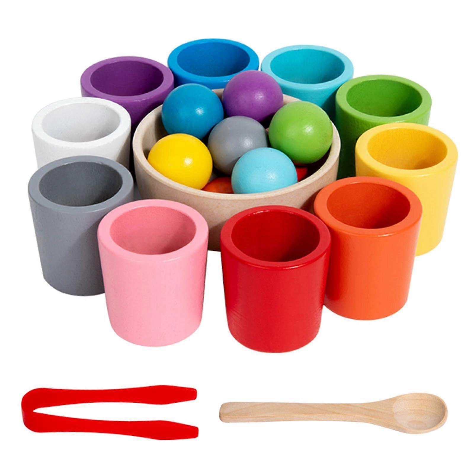 Color Sorting Cups and Balls Toy for Early Childhood Education and Hand Skills Training Activity