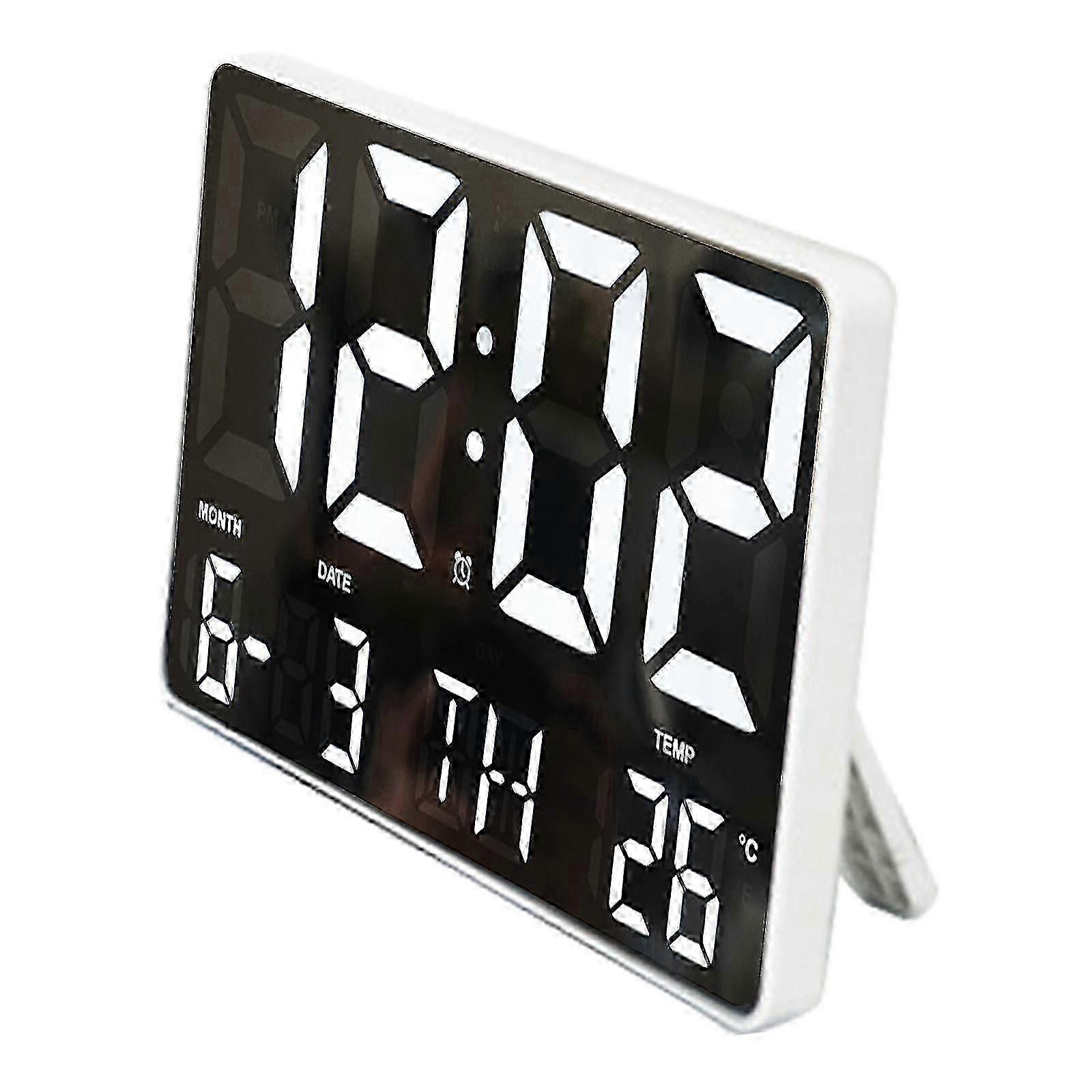 Large Digital Wall Clock with Wireless Remote, LED Light, Temp & Date Display, 12/24H, White