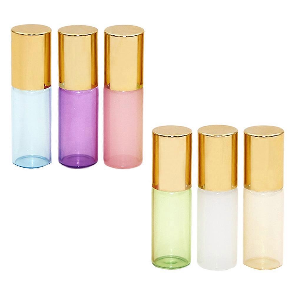 6pcs Refillable Glass Roll On Bottles for Essential Oils, Perfumes & Aromatherapy – Portable Subpackaging Bottles in White, Blue, Pink, and Purple