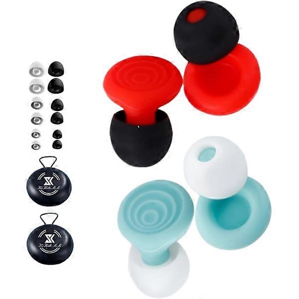 Reusable Noise-Reducing Earplugs for Sleep & Travel - 2-pack Soft Silicone Earplugs with Case, Red/Blue (Comfortable Fit, Portable)