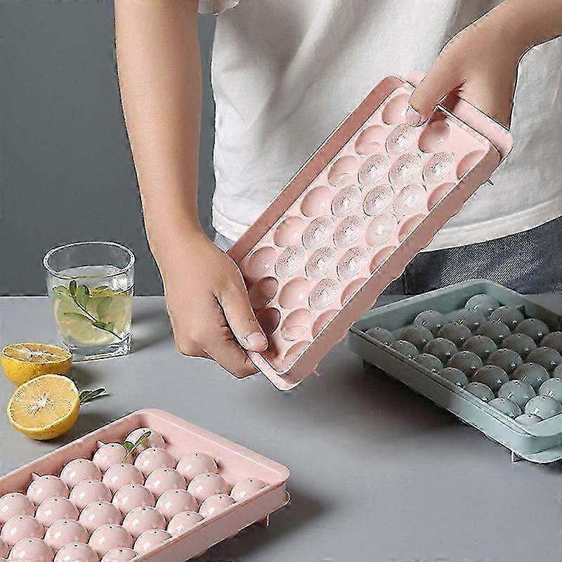 Round Ice Cube Tray with Lid - Plastic Spherical Ice Cube Mold for Refrigerator - Easy to Use & Ideal for Cocktails and Beverages