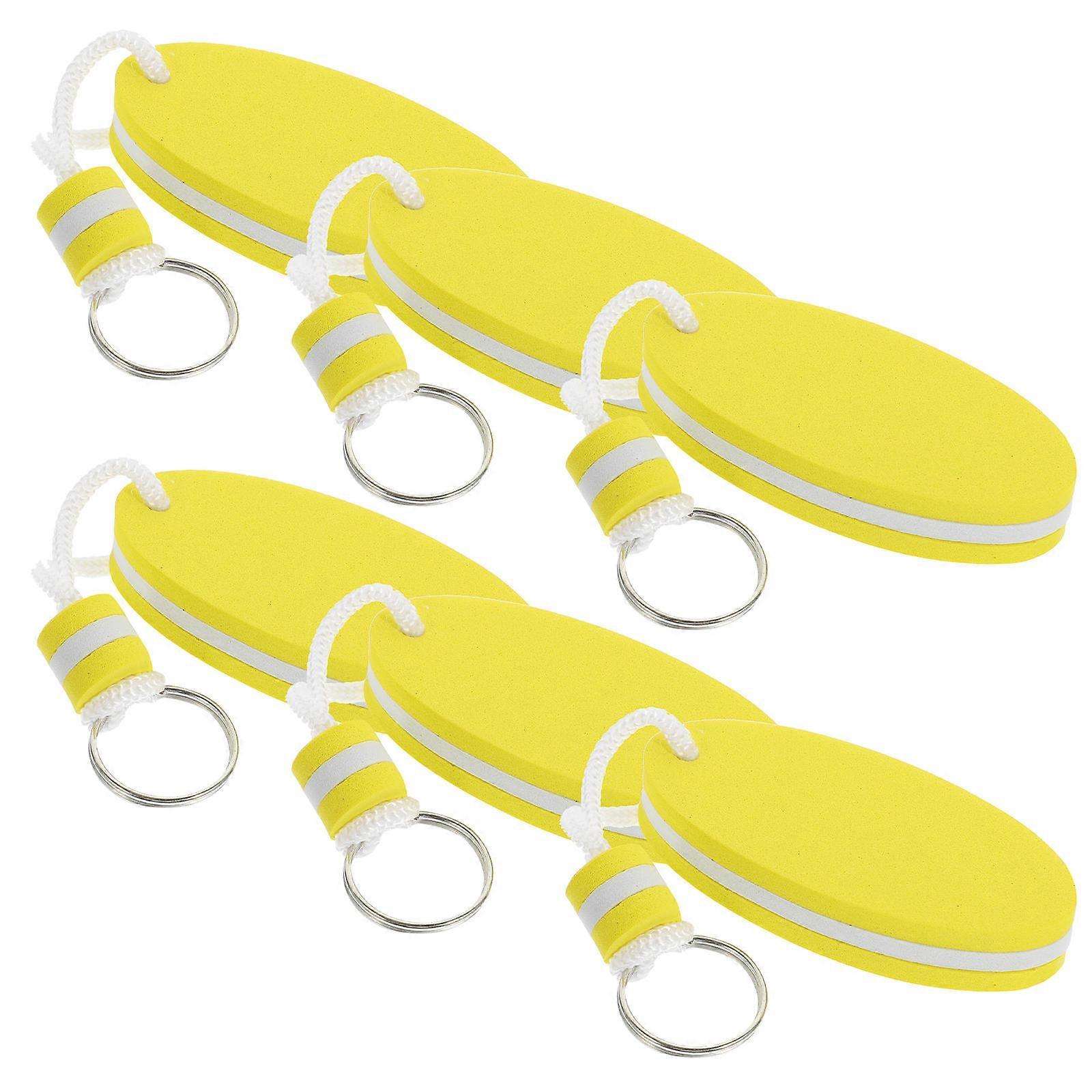 6Pcs Floating Key Rings Designed For Boating And Fishing Activities 1.5X3.5X16CM Yellow EVA Material