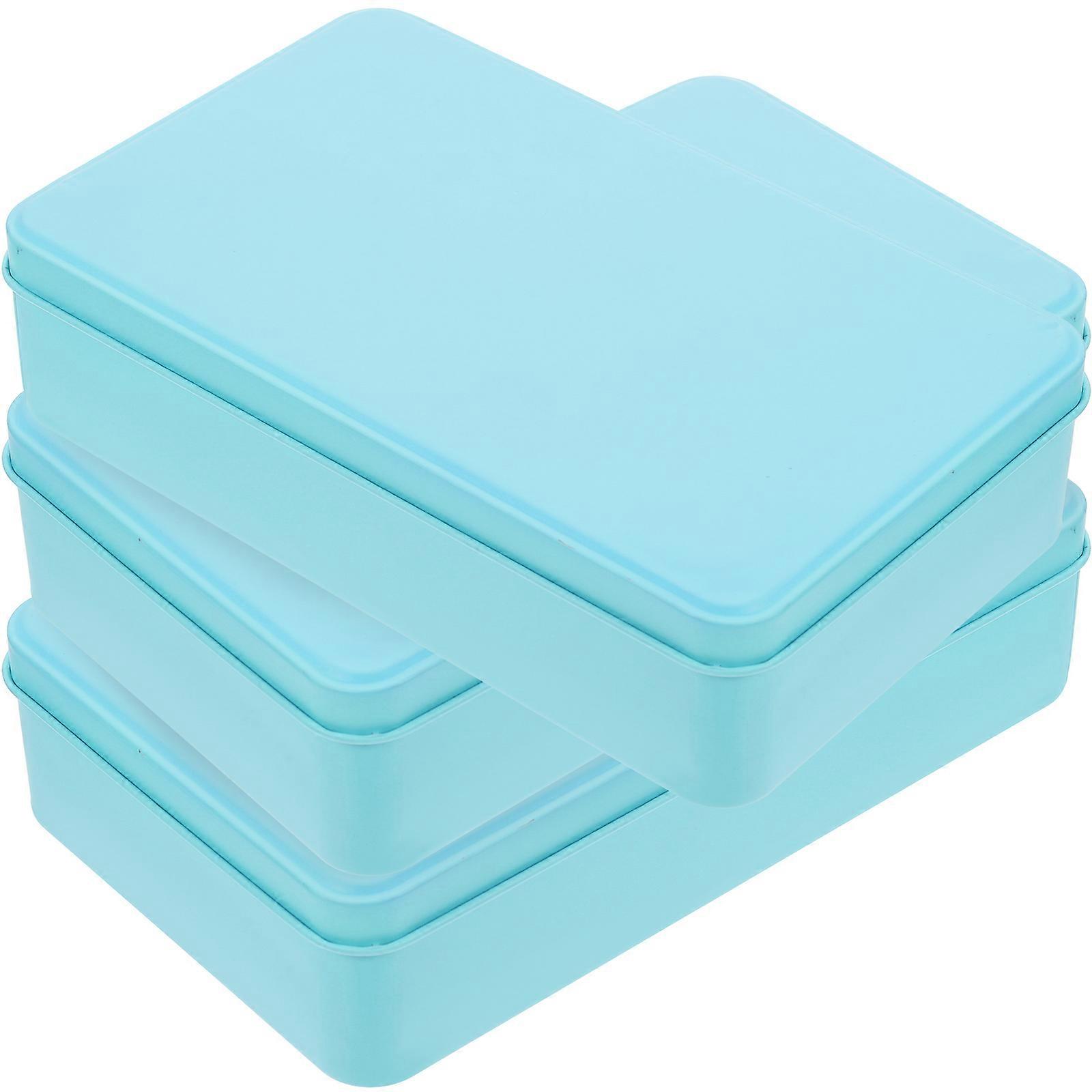 Food Storage Tins Rectangular Empty Hinged Tin Box Containers Home Storage Sky-Blue 3Pcs