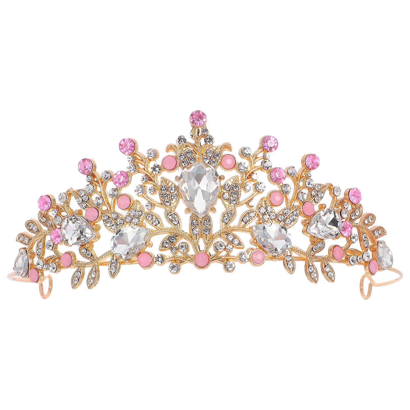 a polished product description based on your input:
**Pink Rhinestone Princess Tiara Headband – Lightweight Bling Crown for Birthday, Bridal