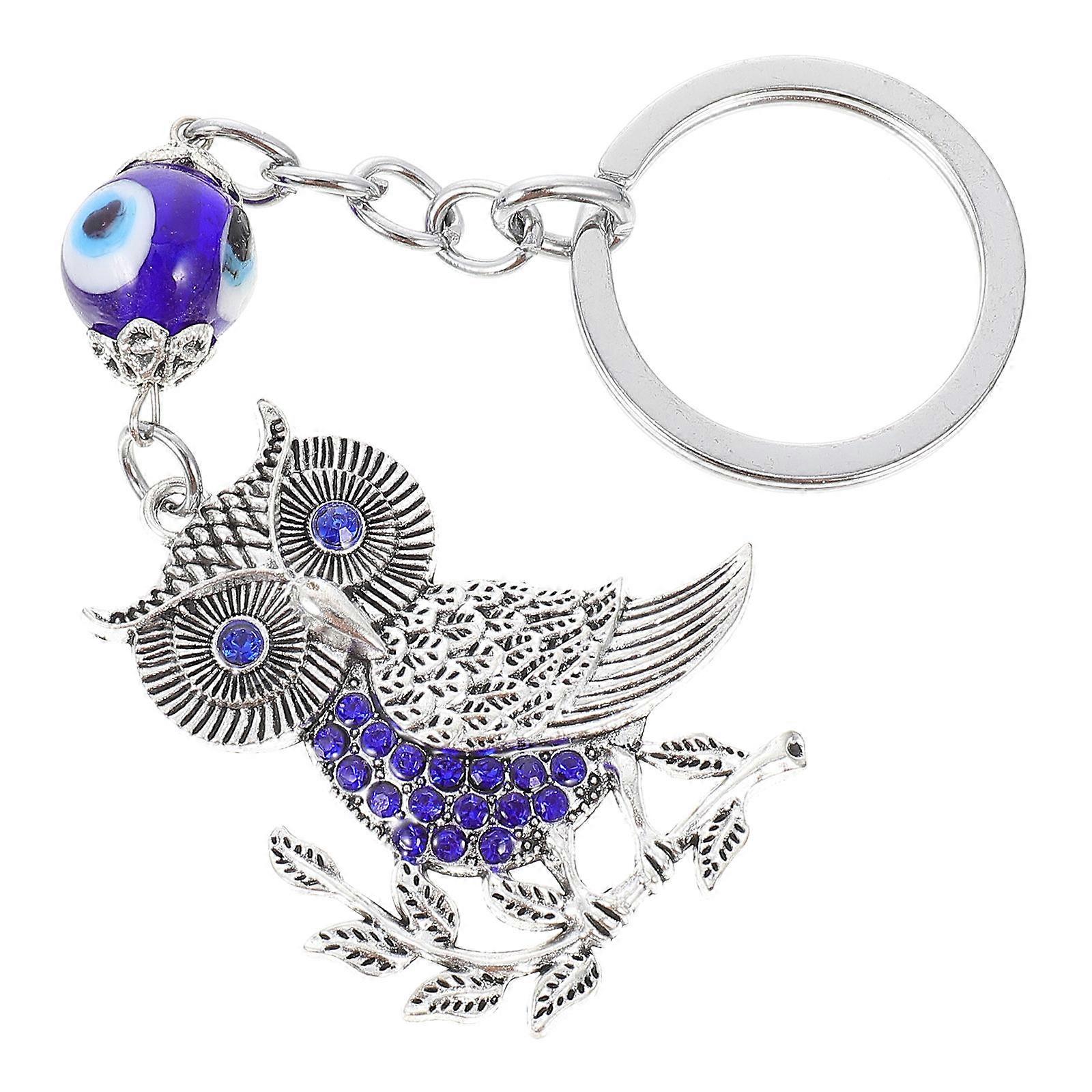 Blue Alloy Owl Keychain for Decor with Blue Eyes Unique Hanging Accessory 1 Piece