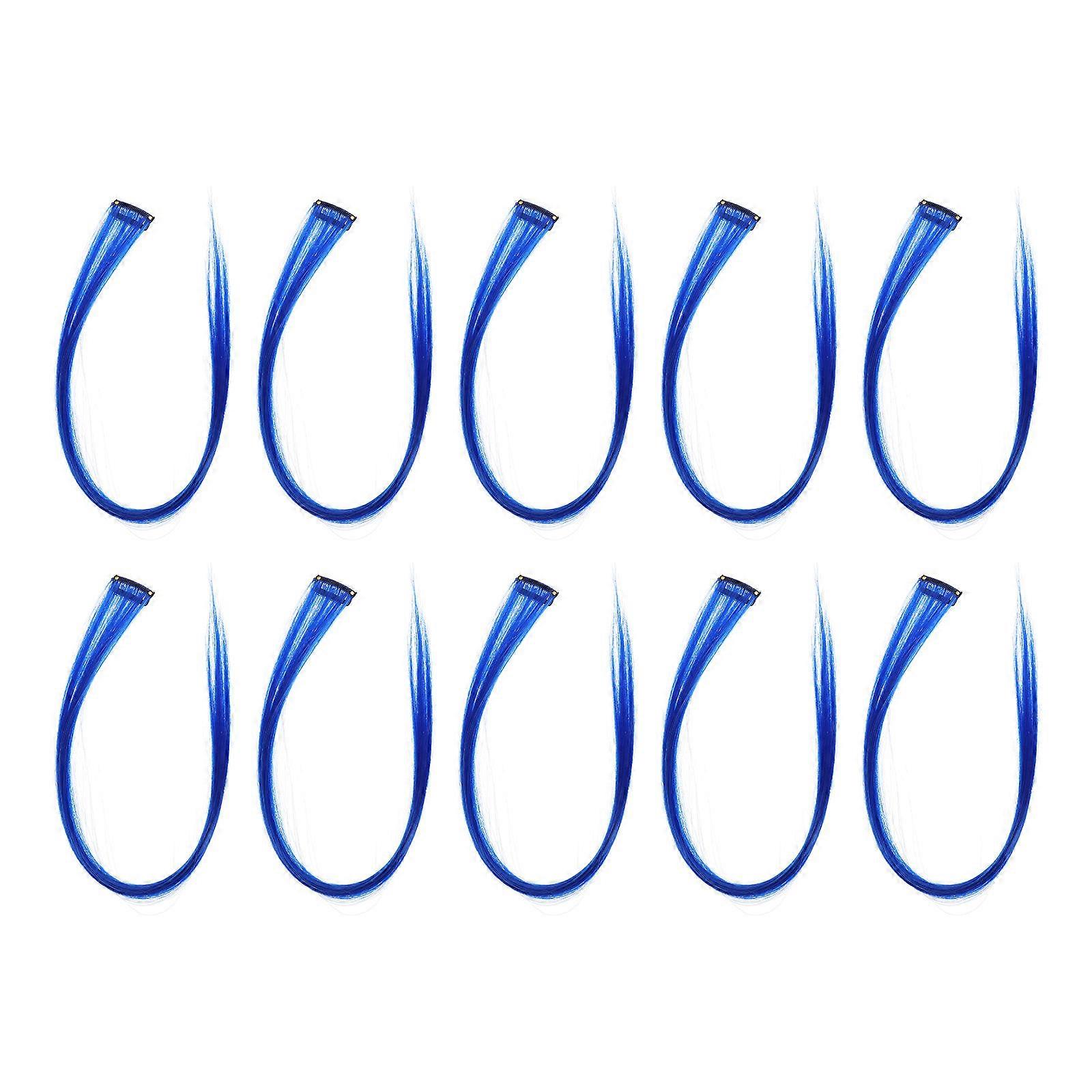 Blue Hair Extensions with Design for Women Silk Material Easy to Use at Home or Cosplay Parties 10 Pieces