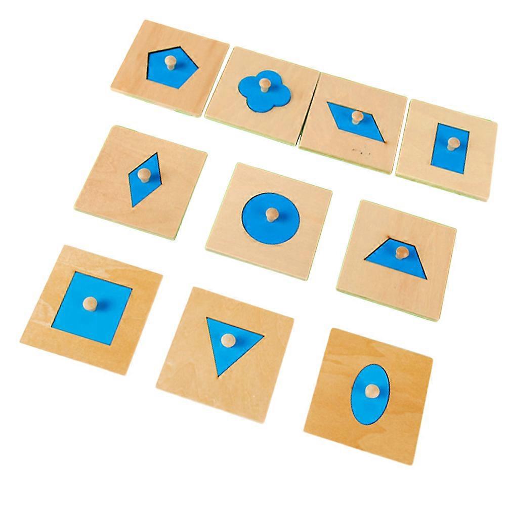 Wooden Geometry Puzzle for Kids Playing Beige Color 10pcs Math Toy Enhancing Skills