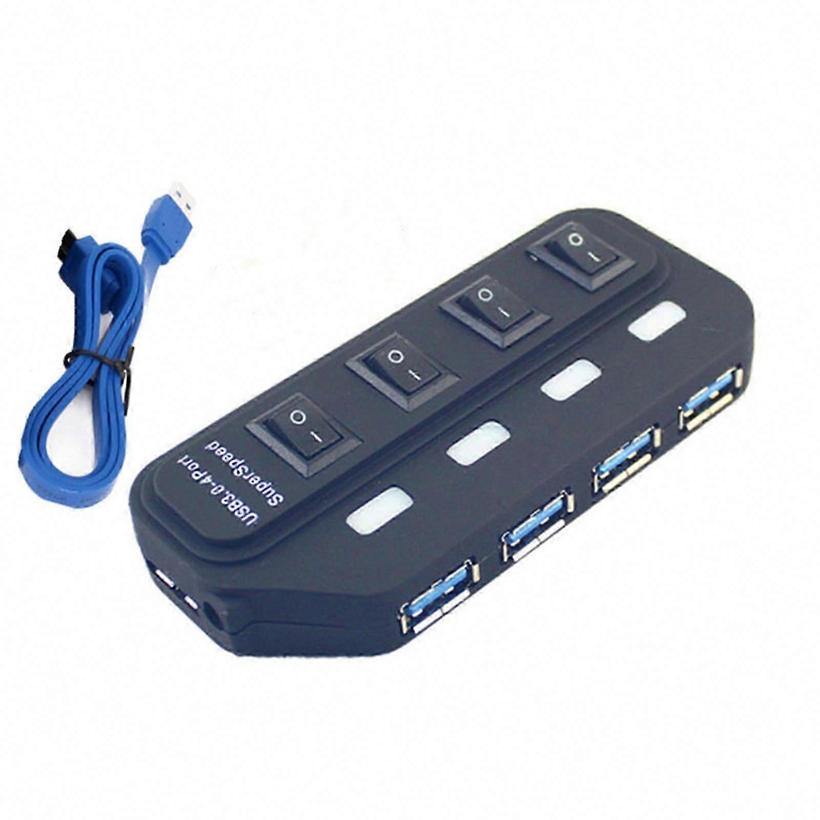 Universal USB Hub 4-Port USB 3.0 Spiltter Adapter Cable High Speed USB Data Hub Expander with Individual On Off Switch