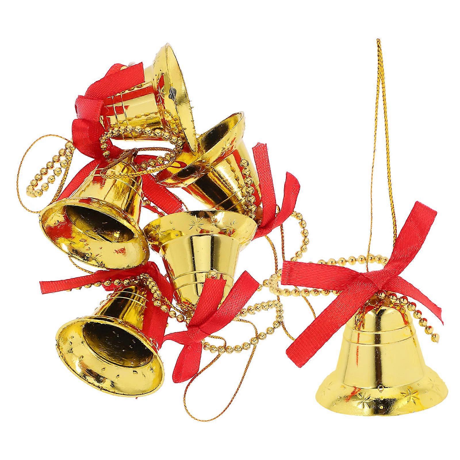 Holiday Bell Decor 6Pcs Golden Hanging Bells With Bows For Home Decor Perfect For Christmas Party 4.50X3.50X3.50CM