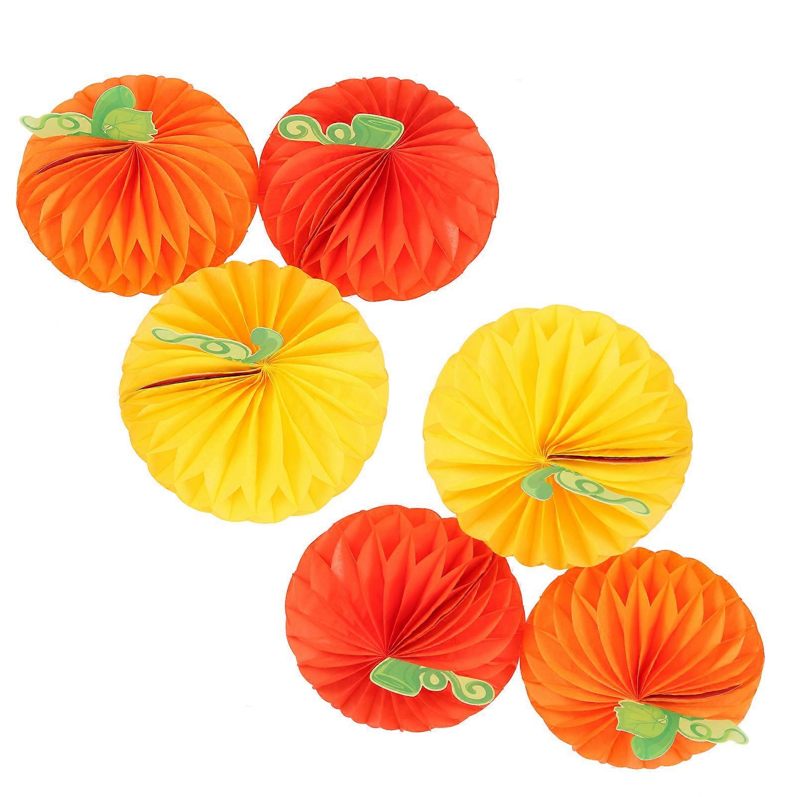 6Pcs Halloween Party Honeycomb Pumpkin Paper Decors Thanksgiving Party Supplies