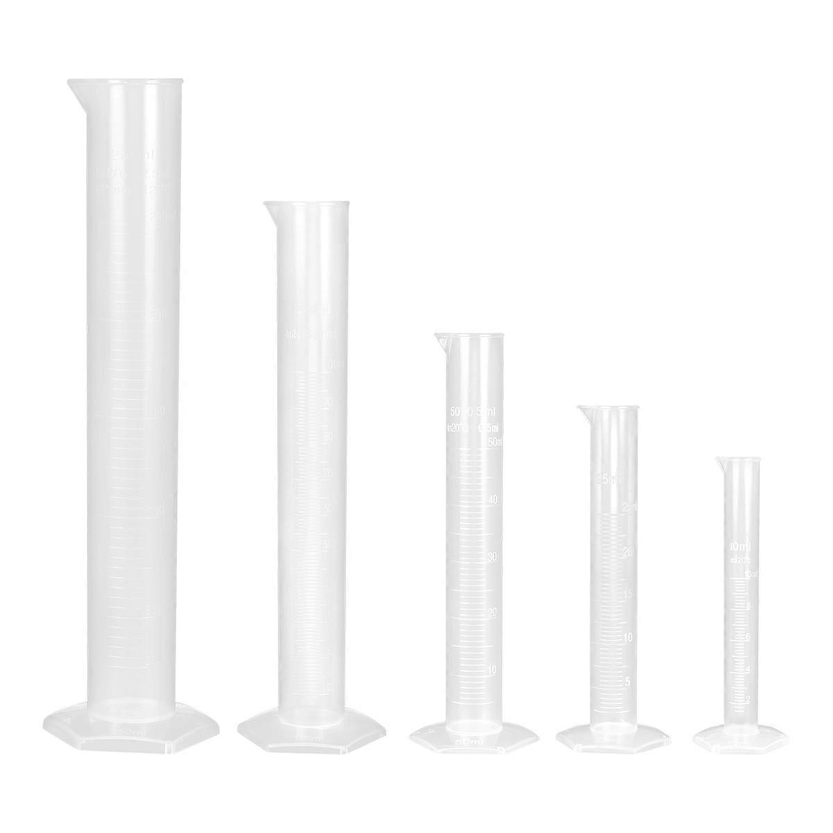 Graduated Measuring Cylinder 250ml Laboratory Testing Transparent Design Tapered Pour Spout 5Pcs