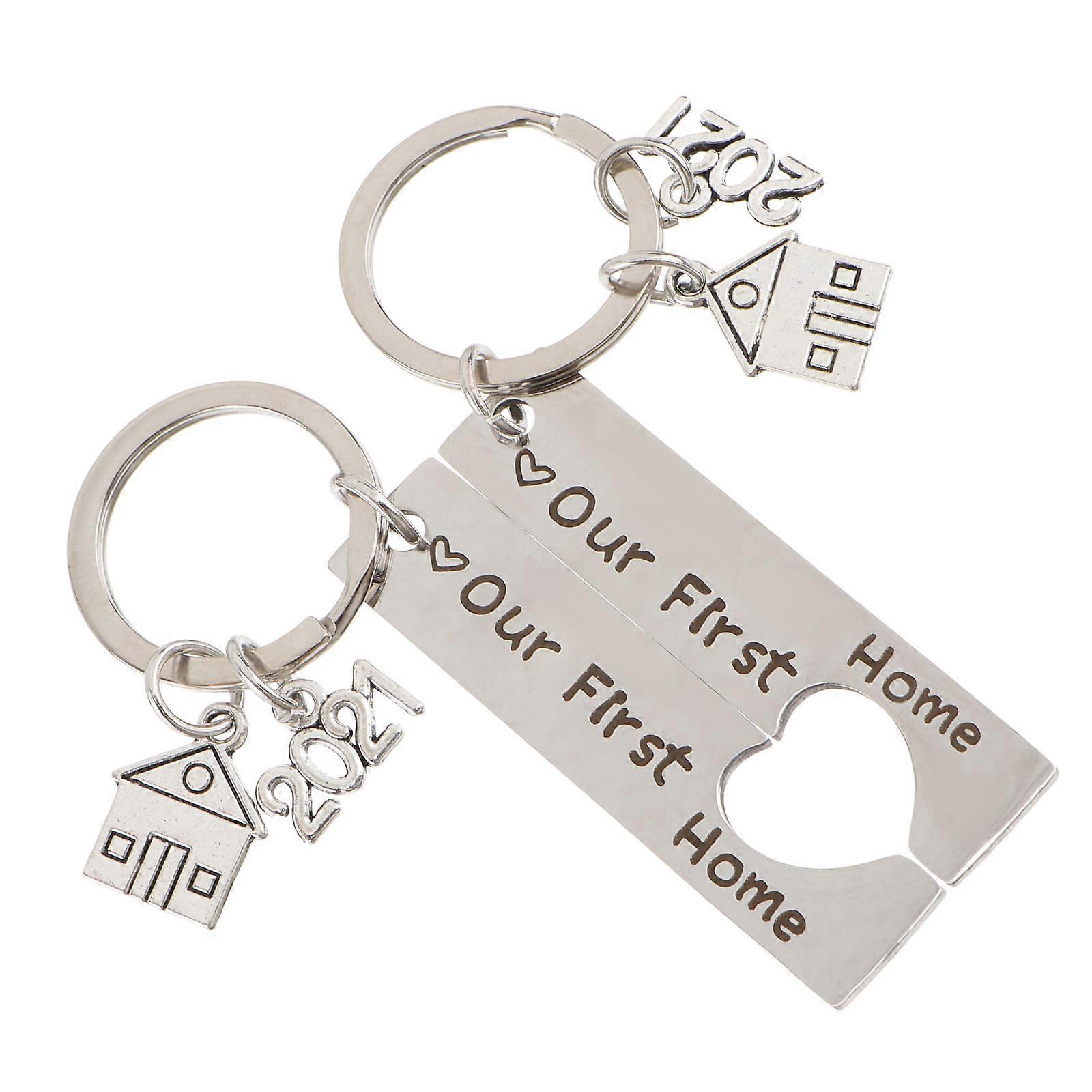 2Pcs Keychain Charms Compact Design DIY Pendants Silver Decorative Accessory Housewarming Couples