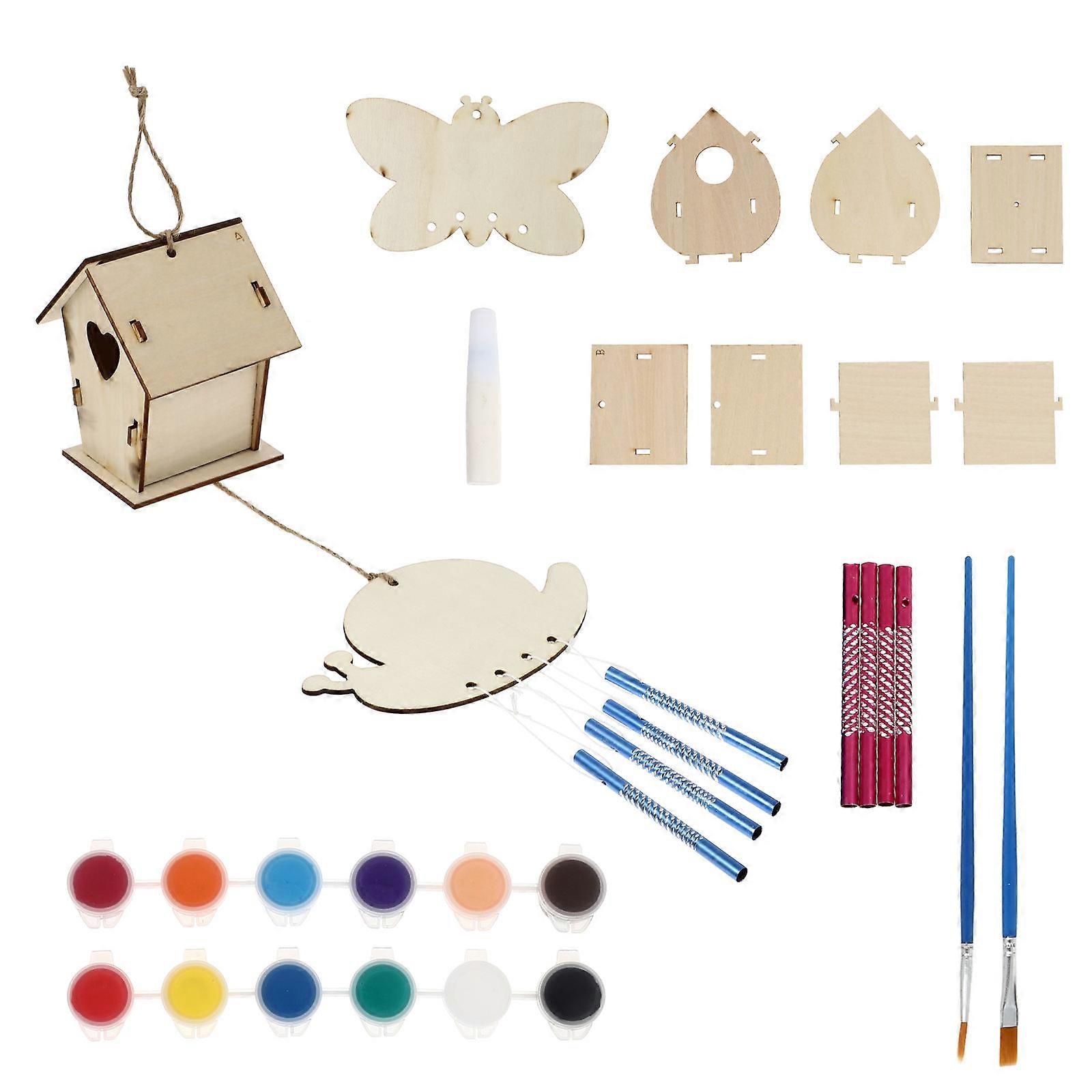 ديكور الخشب Birdhouse 1 مجموعة مرسومة باليد في الهواء الطلق حديقة زخرفة مثالية للطيور الأليفة