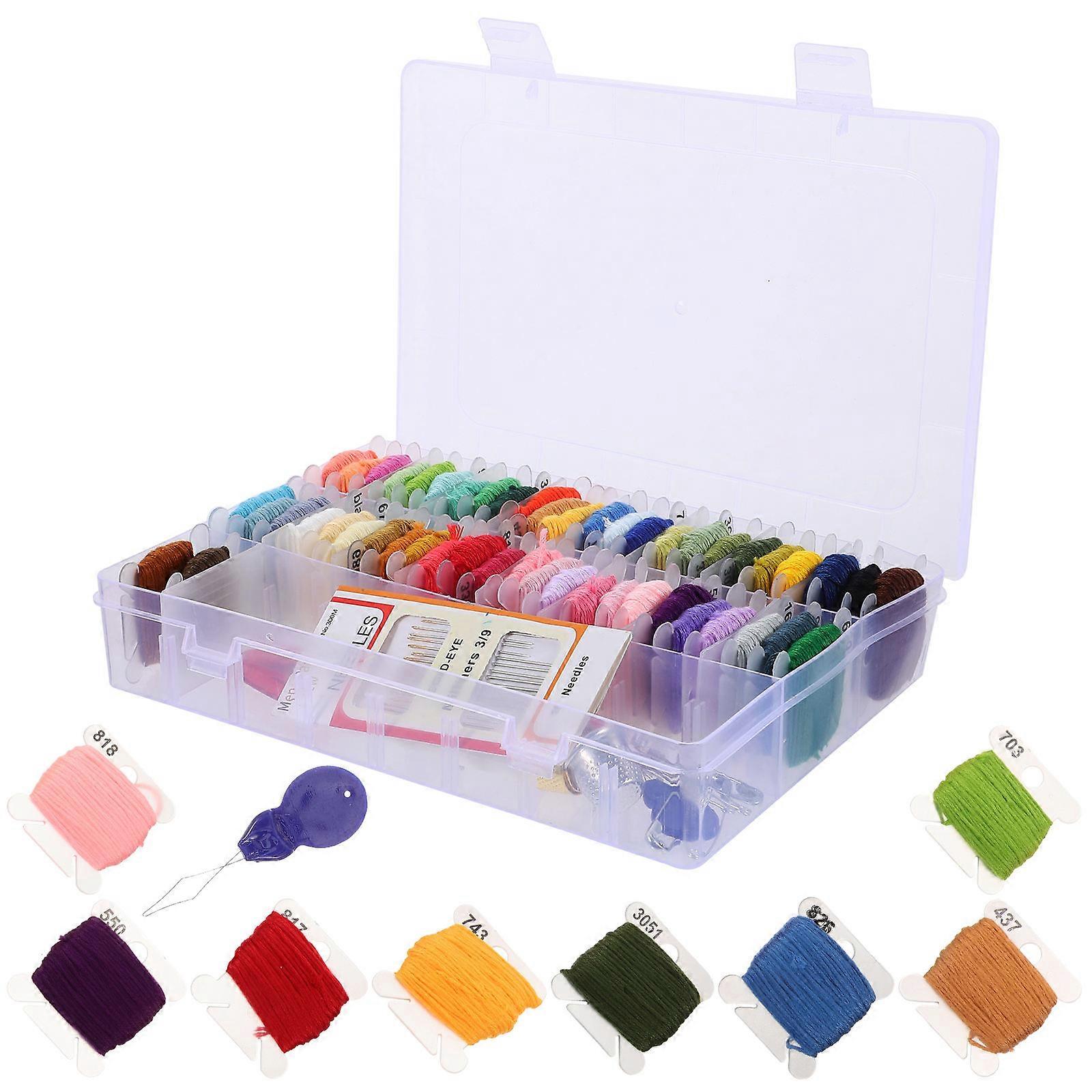 Beginner Embroidery Set With 50 Colors In A Plastic Box Designed For Household Suitable For All Ages 19x13x3.5cm 1 Set