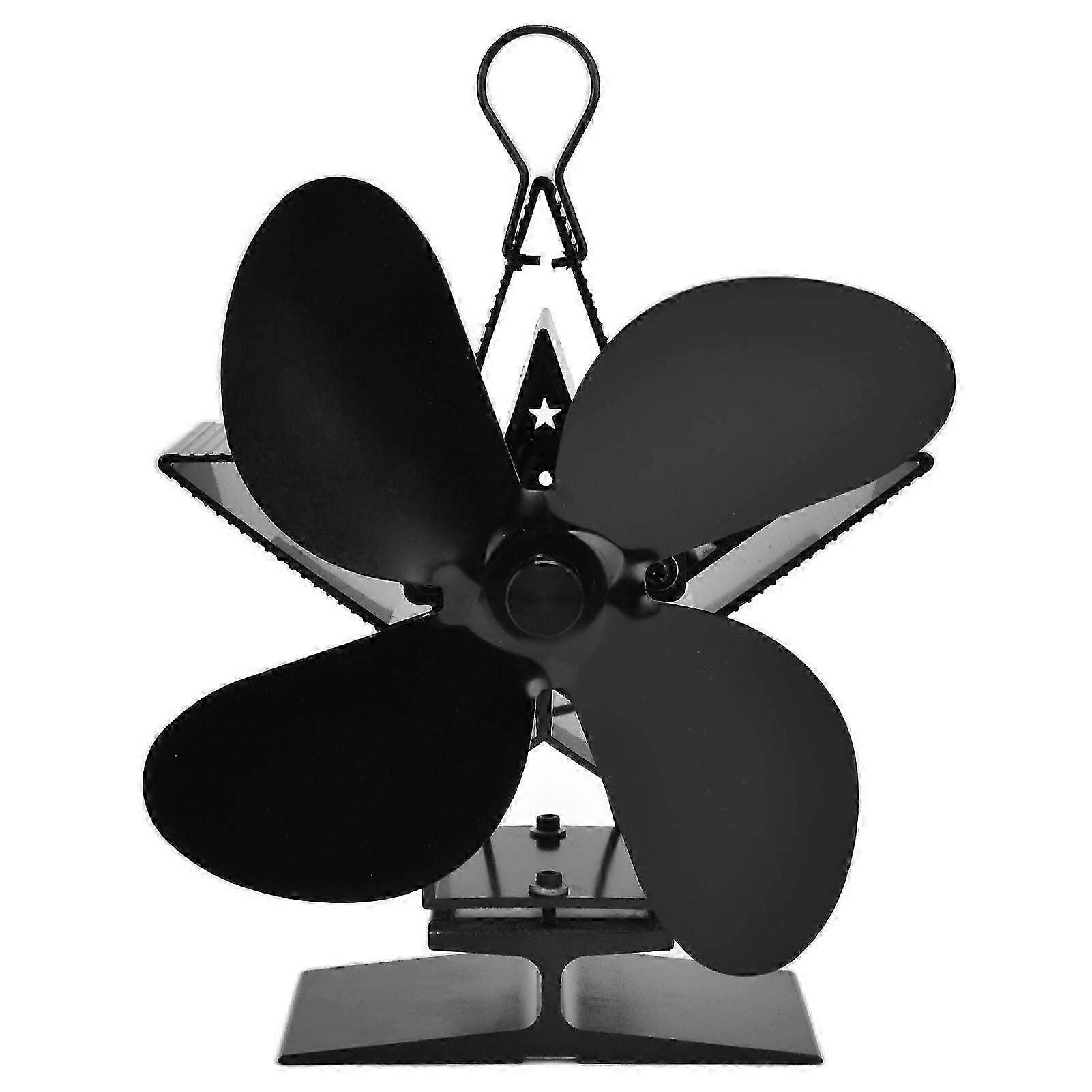 Heat Powered Blade Fireplace Fan with Thermoelectric Module - Zinc Alloy Design for Silent Operation in Black