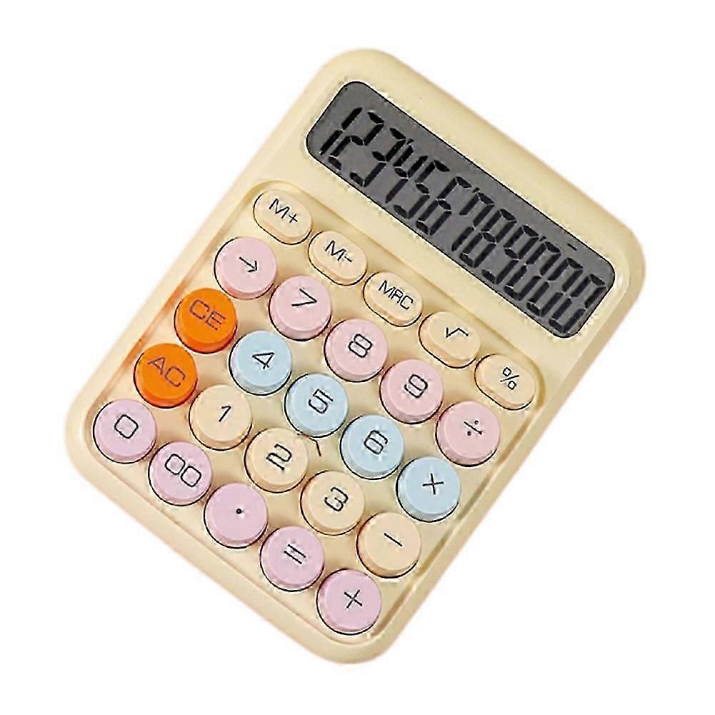 Mechanical Calculator Large LCD Display Big Round Button yellow