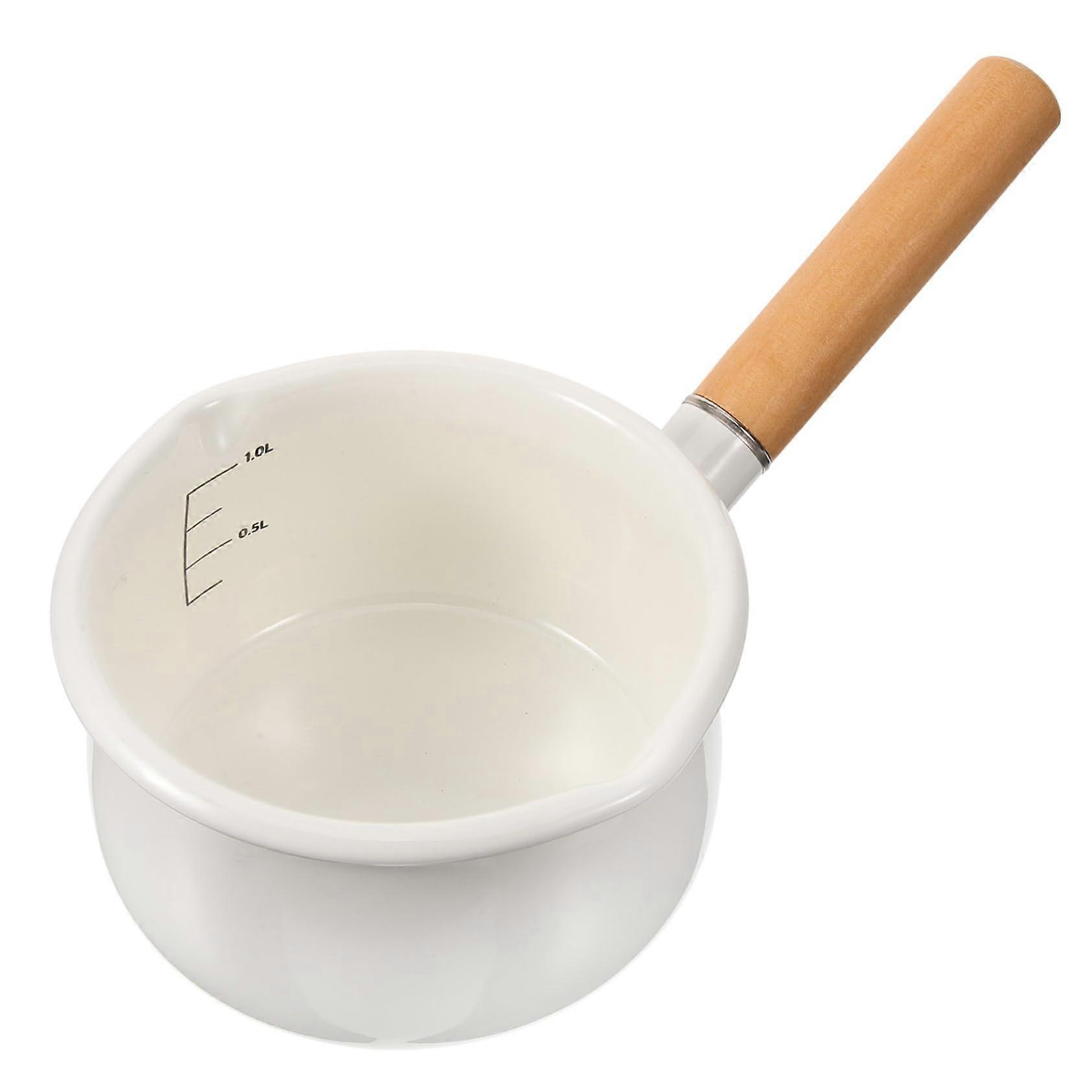 Small Enamel Milk Jug with Handle for Baby Food, Non-Stick Sauce Pot, White Butter Warmer Pan, 1 Liter
