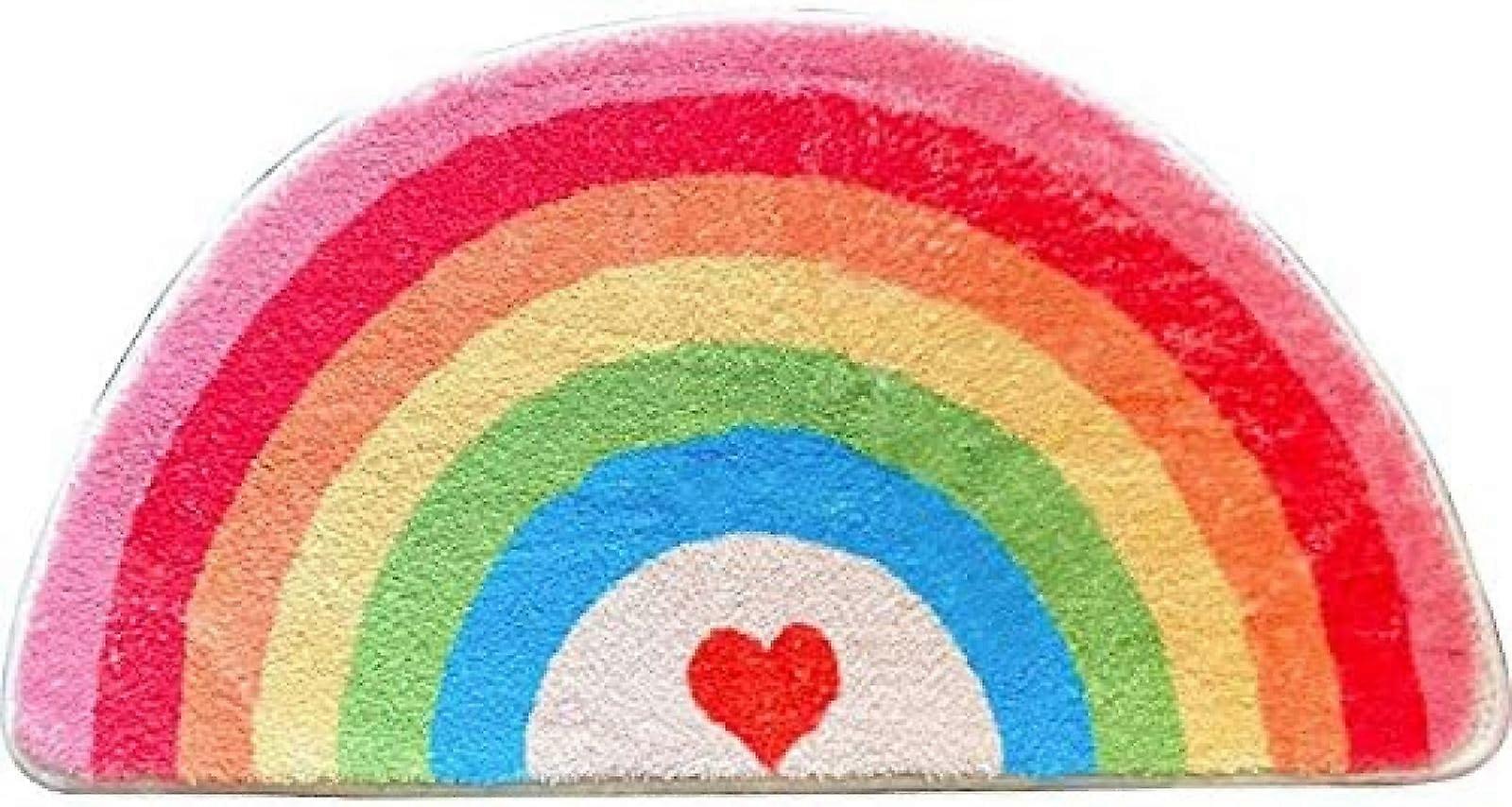 Rainbow Semicircle Mat 40 x 60 cm Soft Decorative Rug for Front Door Bathroom Bedroom Living Room