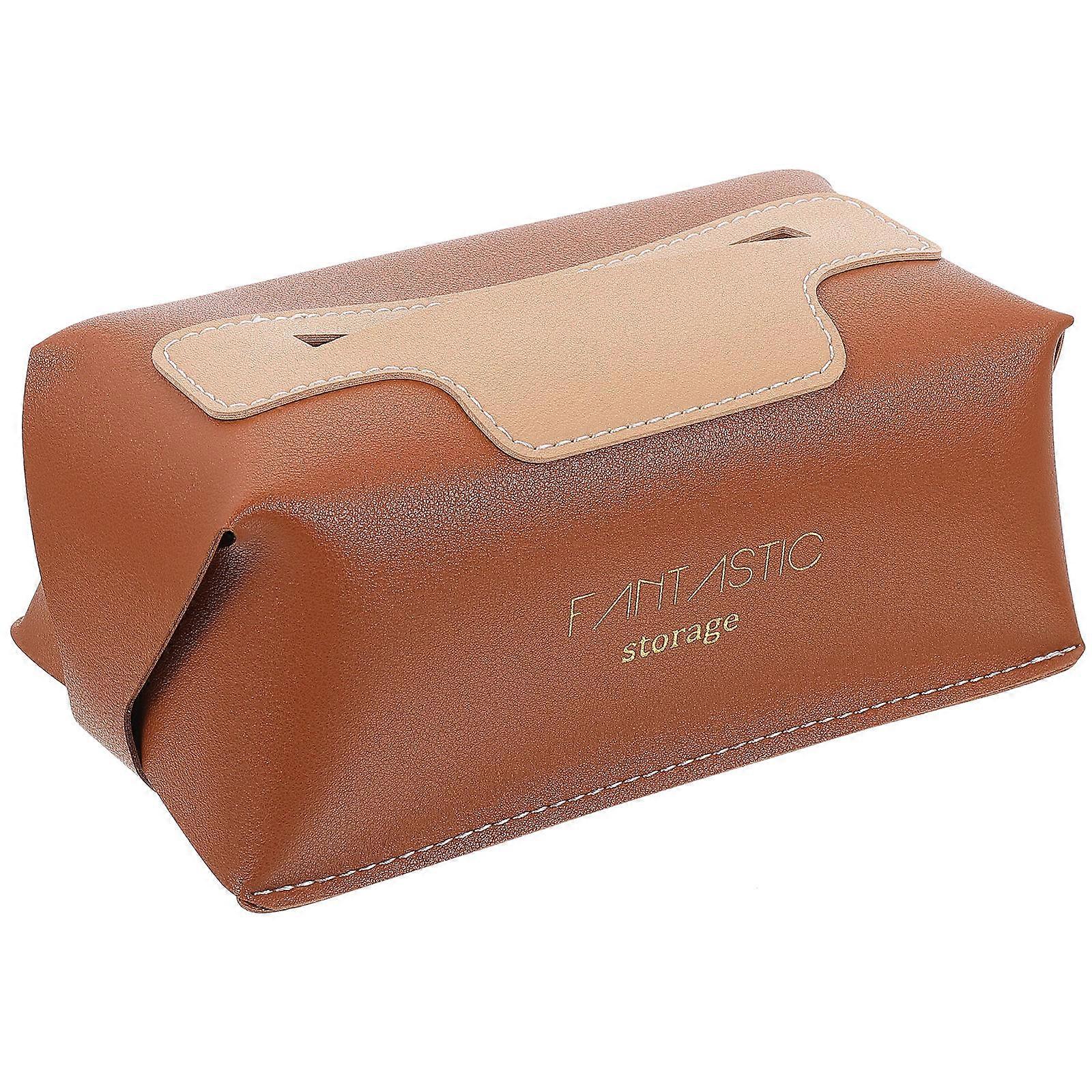 PU Tissue Box Cover for Storage Simple and Fashionable Design Light Brown Color