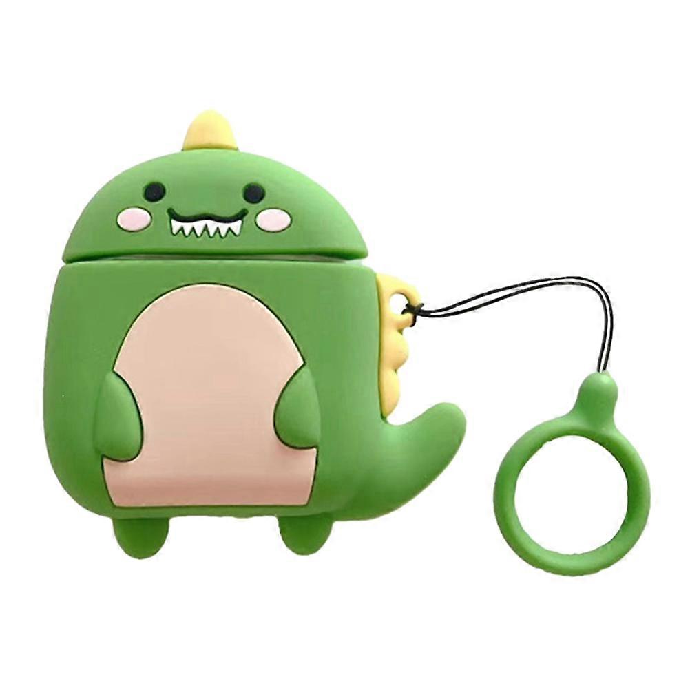 Cartoon Dinosaur Earphone Cover Protector Silicone Case Compatible For Airpods 2 Everyday Use Green Small Drop-Resistant 1Pcs