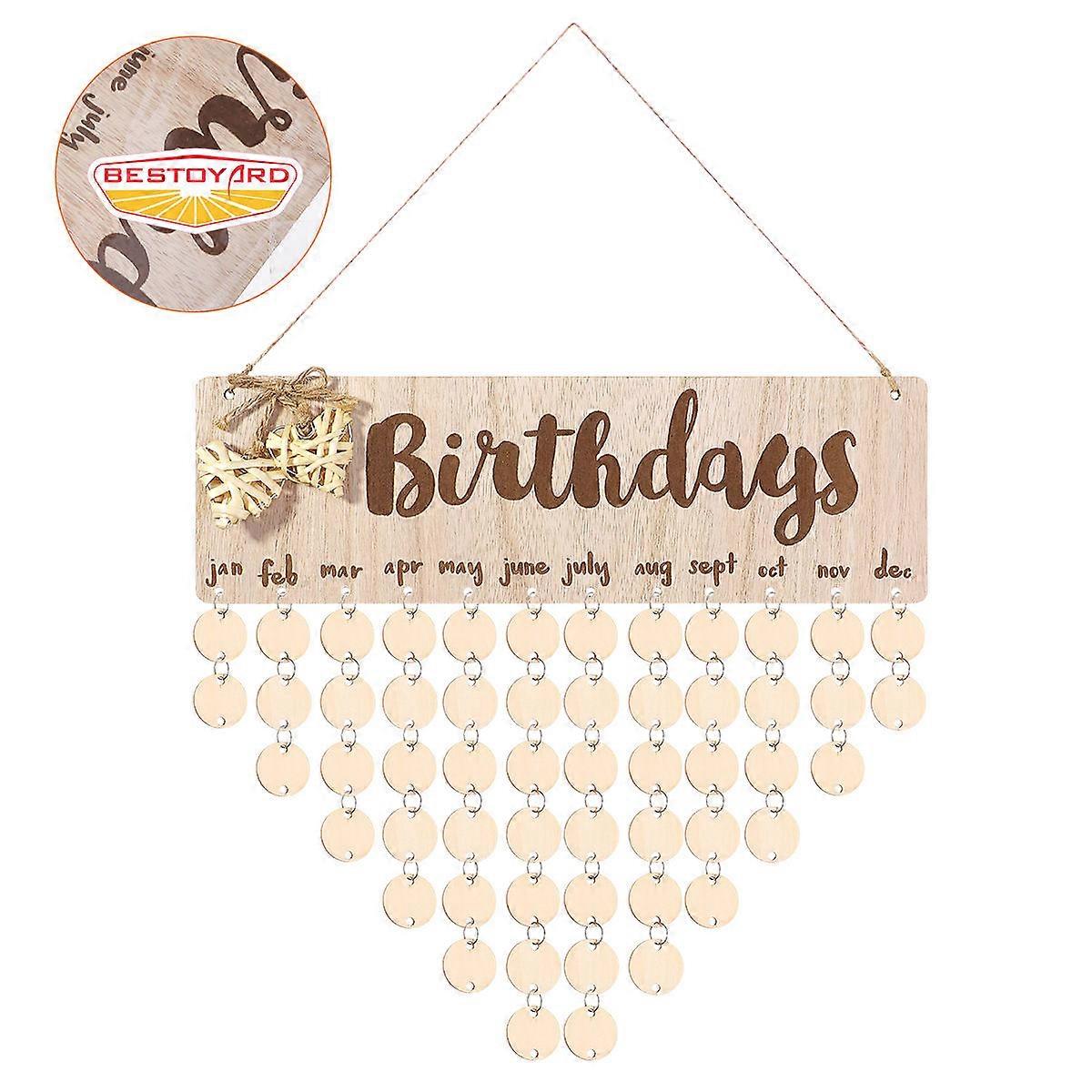 Wooden Birthday Calendar Reminder with Assorted Color Discs Easy to Assemble for Home Wall Decoration 1 Set
