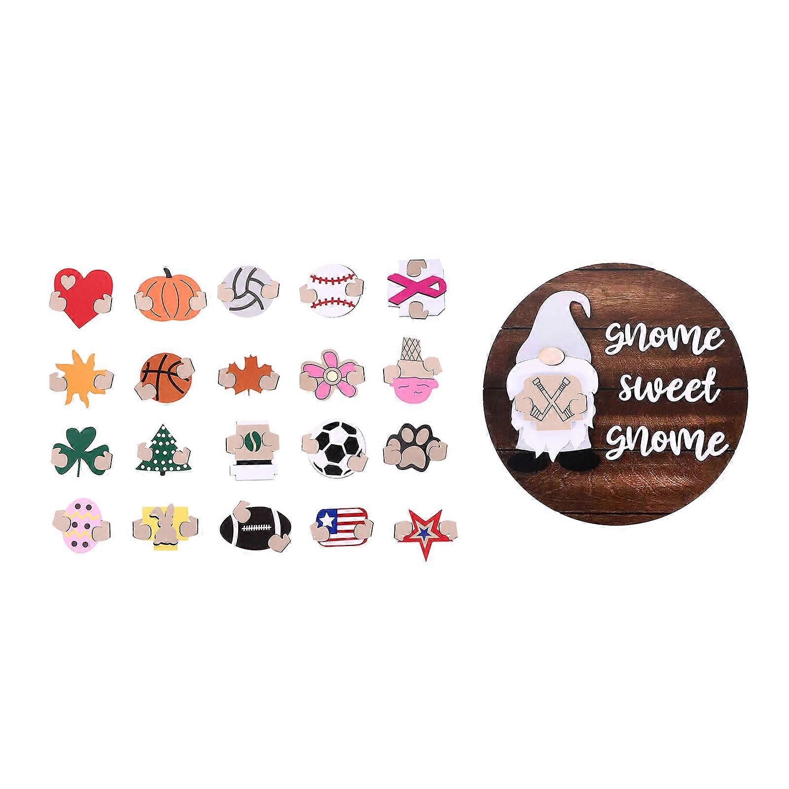 Wooden Gnome Doorplate with Stickers – Rustic Hanging Door Ornament for Porch and Room Decoration, Spreading Festive Spirit and Traditional Charm