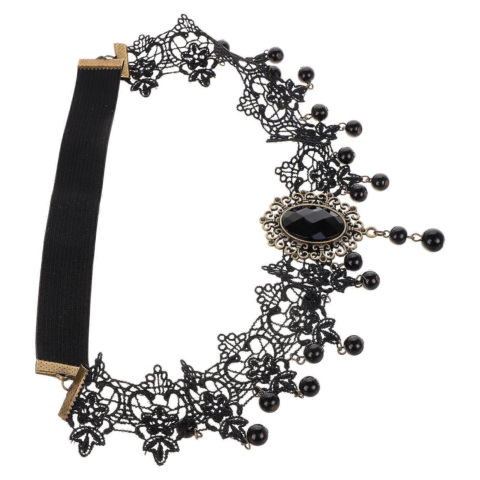 Gothic Lace Headband with Tassels & Crystal Accents Vintage Halloween Fascinator for Parties & Festivals, Alternative Style