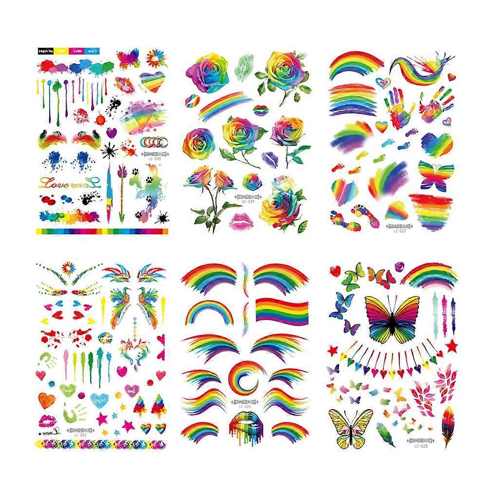 Neon Stickers Rainbow Stickers For Daily Life Face Sticker Assorted Color Temporary Tattoo 6 Sheets