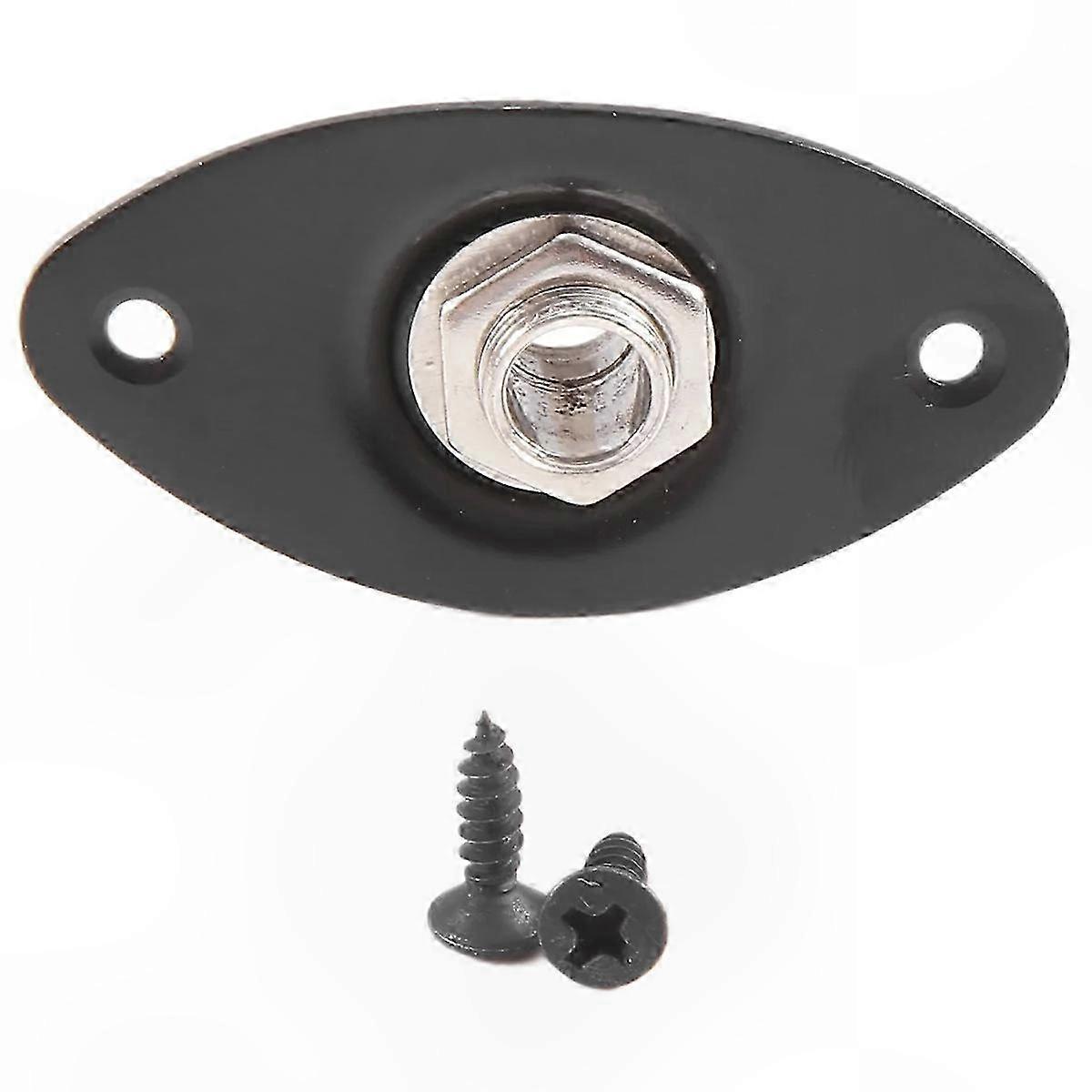Black Oval Guitar Jack Plate with Indented Design and Socket for Musical Instruments