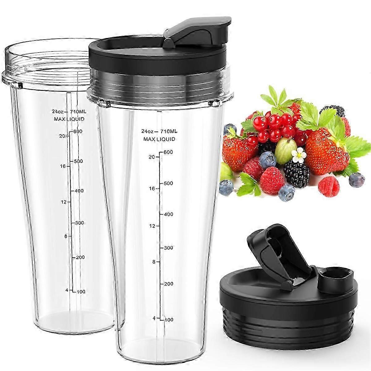 Blender Replacement Parts for Ninja, 24oz Ninja Blender Cups with Lids, Blender Blade for Nutri Ninj