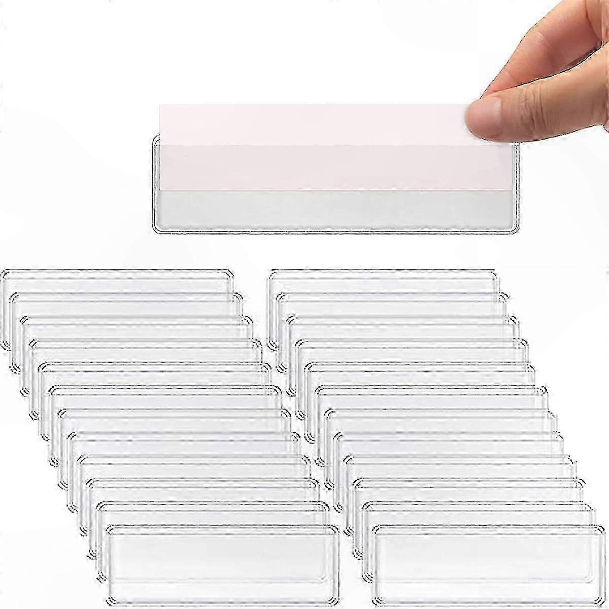 Transparent PVC Label Holders with Index Card Slots - 100 Pack for Shelves, Drawers, and Storage Solutions