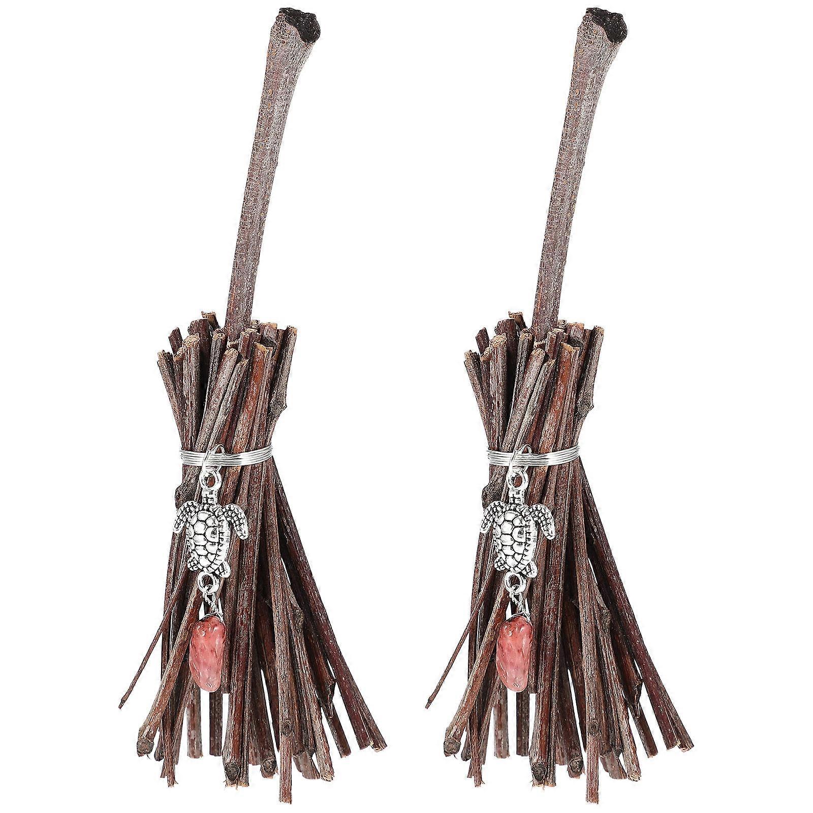 Broom Halloween 2Pcs Rustic Broom Pendant Home Decoration Coffee for Party Accessory