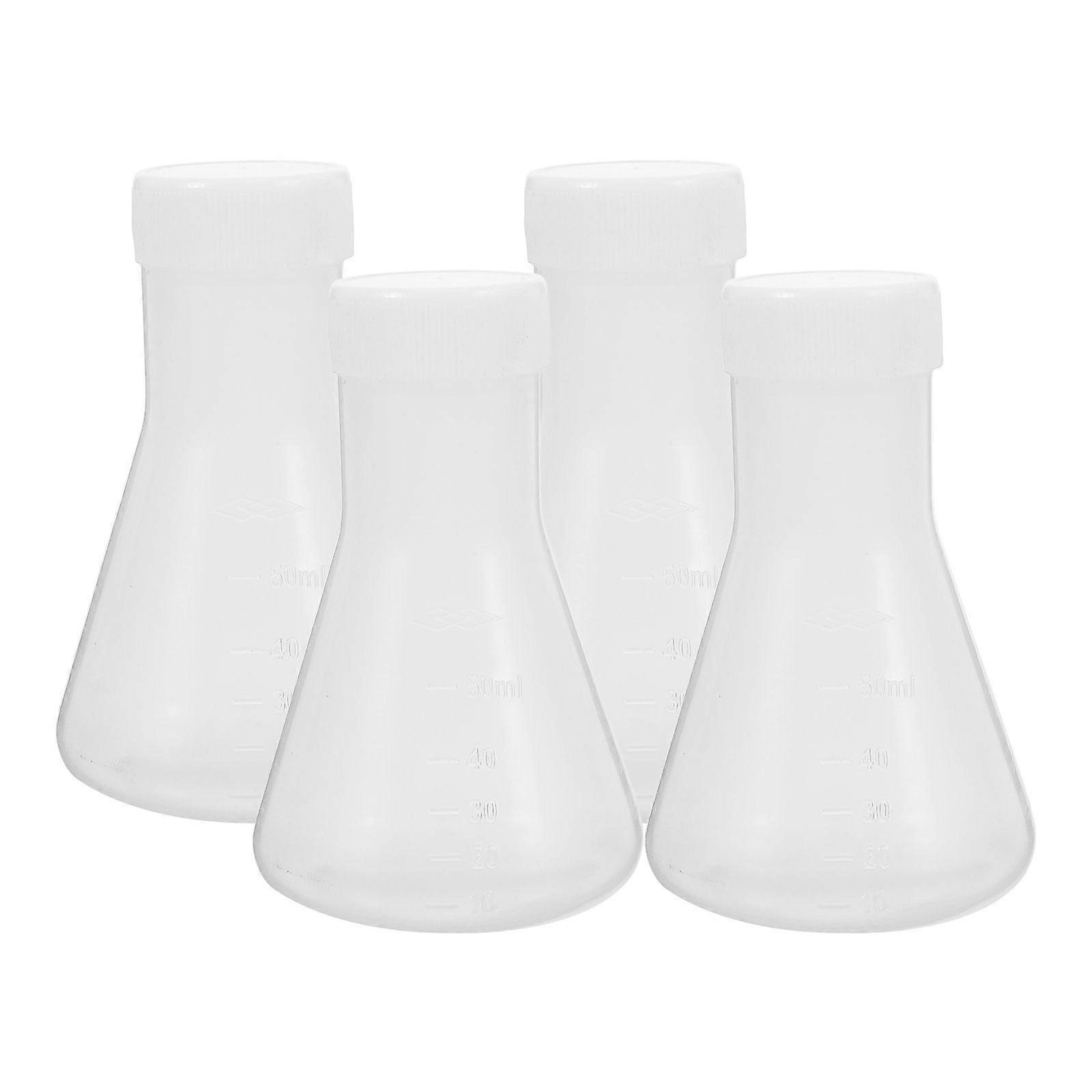 4pcs Plastic Erlenmeyer Flask With Lid 50ml Wide Mouth Conical Flask Storage Container Chemistry Flask For Chemistry Experiment