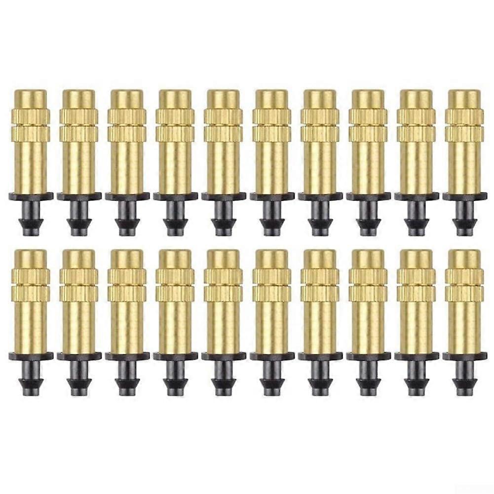 Adjustable brass spray nozzles, 20 pieces, for garden irrigation, detachable, seamlessly connects with 4/7 mm hoses, efficient water coverage.