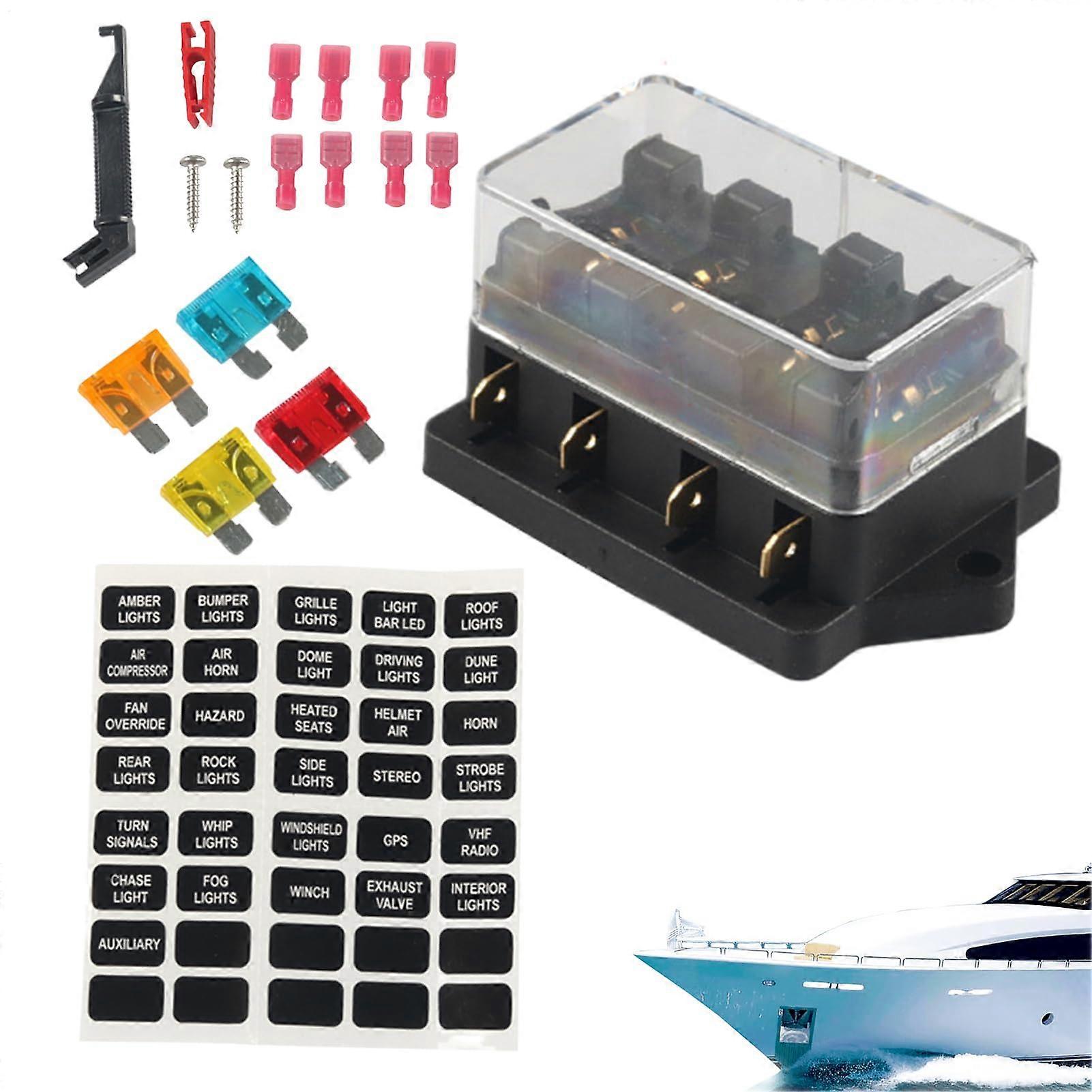Marine Fuse Box, Automotive Replacement Fuse Holder, Waterproof Multi-Circuit Block for Vehicle Overload and Short Circuit Protection