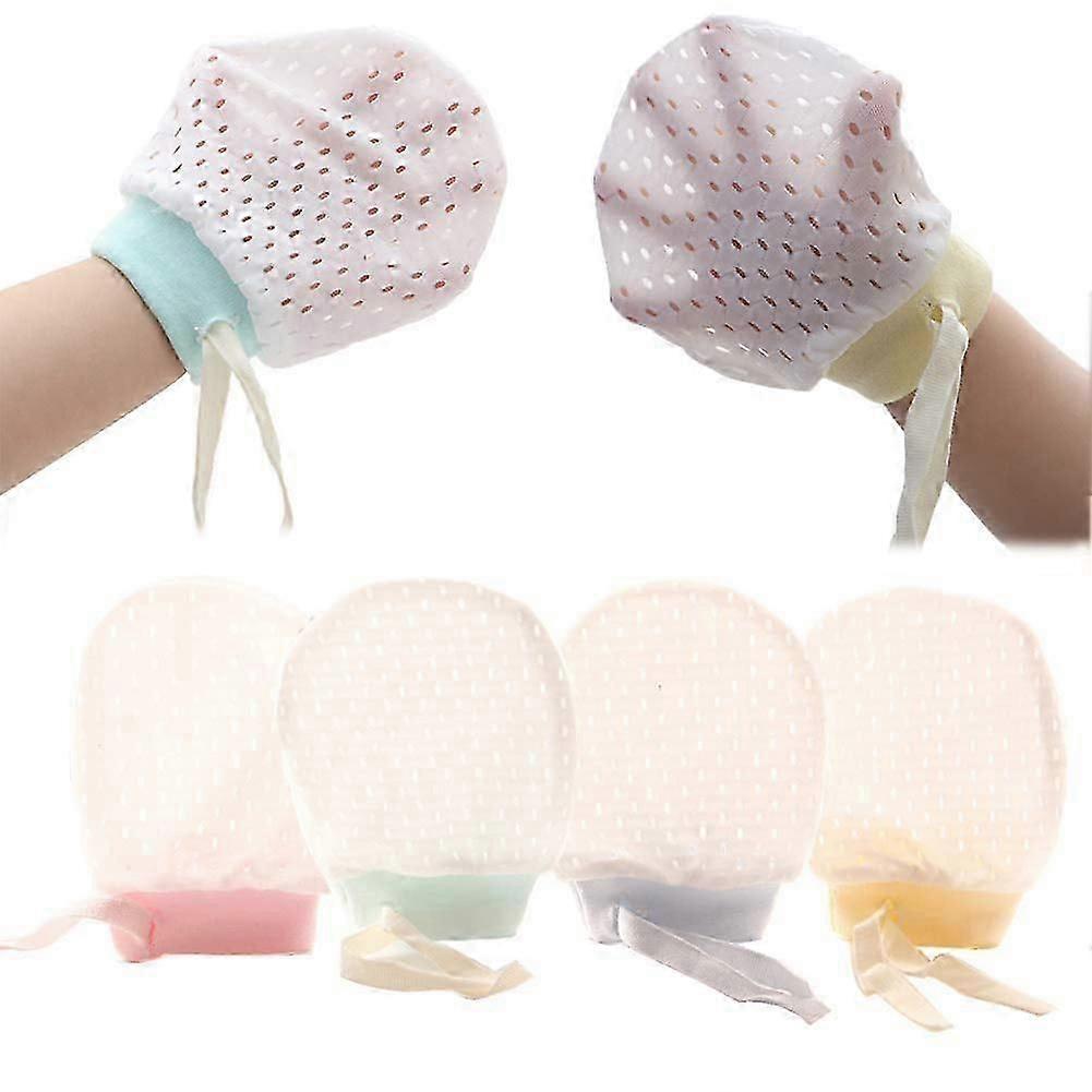 Baby Boy Girl No Scratch Silk Cotton Mittens Mesh Breathable Drawstring Gloves 4 Pack (Eyelet Mitten)